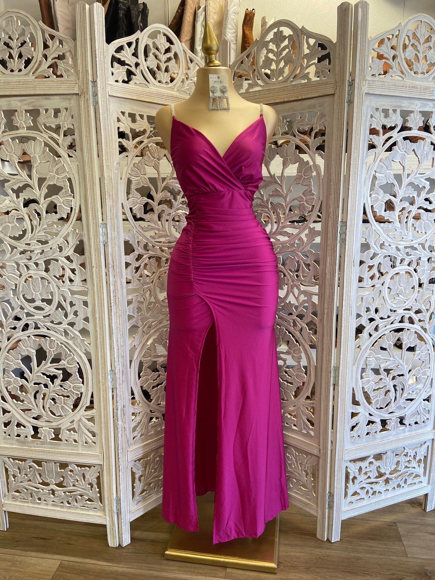 Magenta Rhinestone Strap Dress