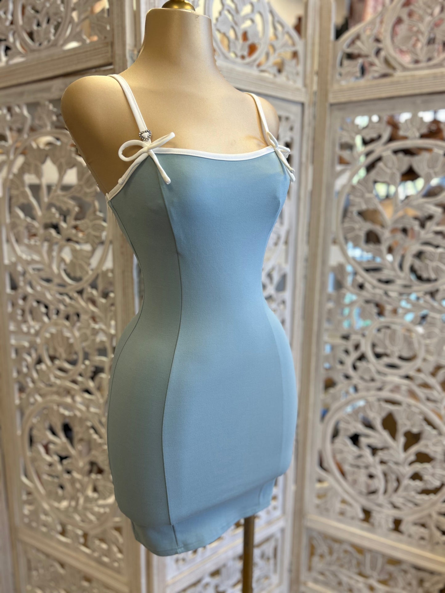 Sea Blue Ribbon Strap Bodycon Dress- Stretchy