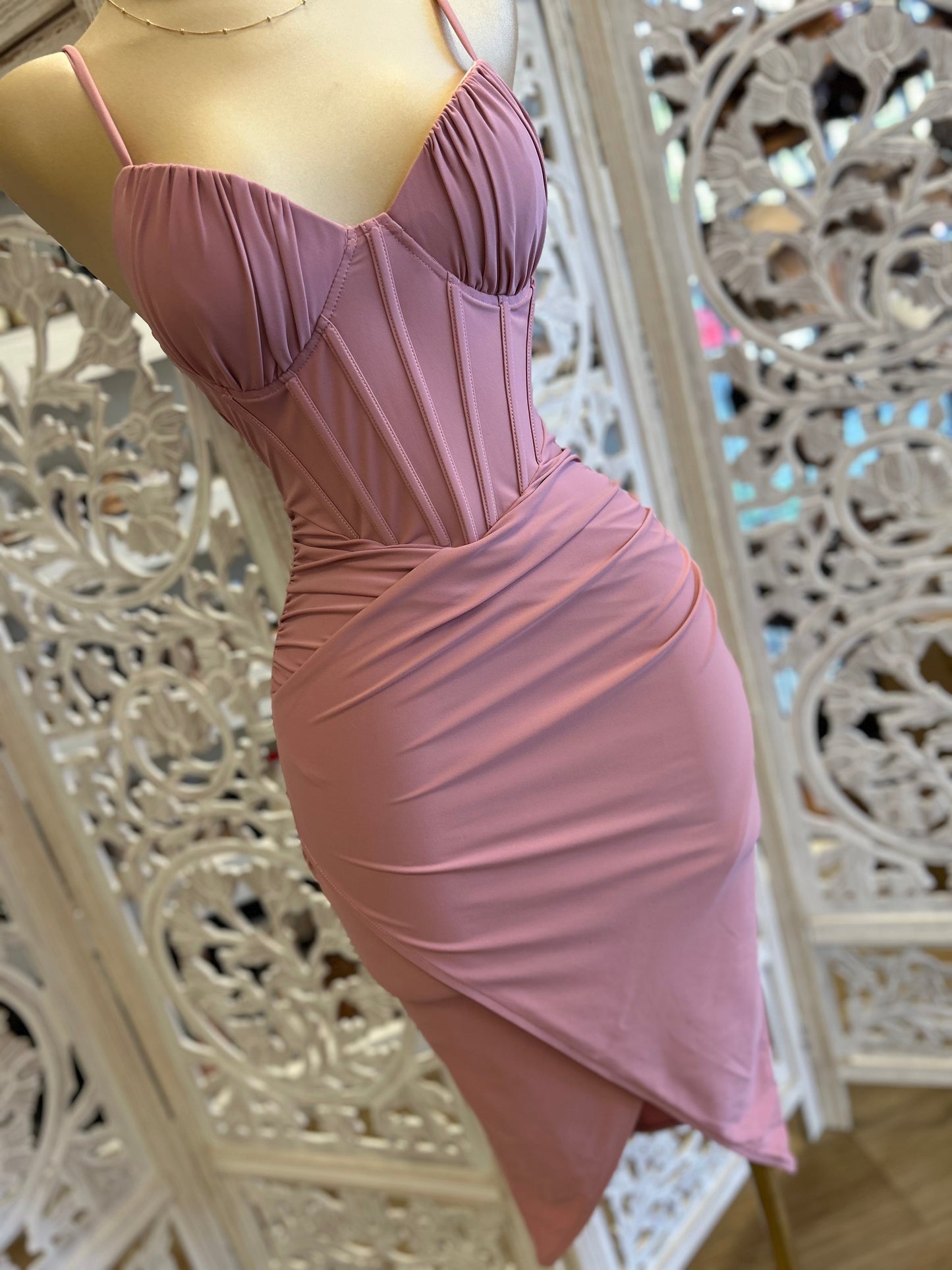 Rose Corset Draped Dress- Super Stretchy