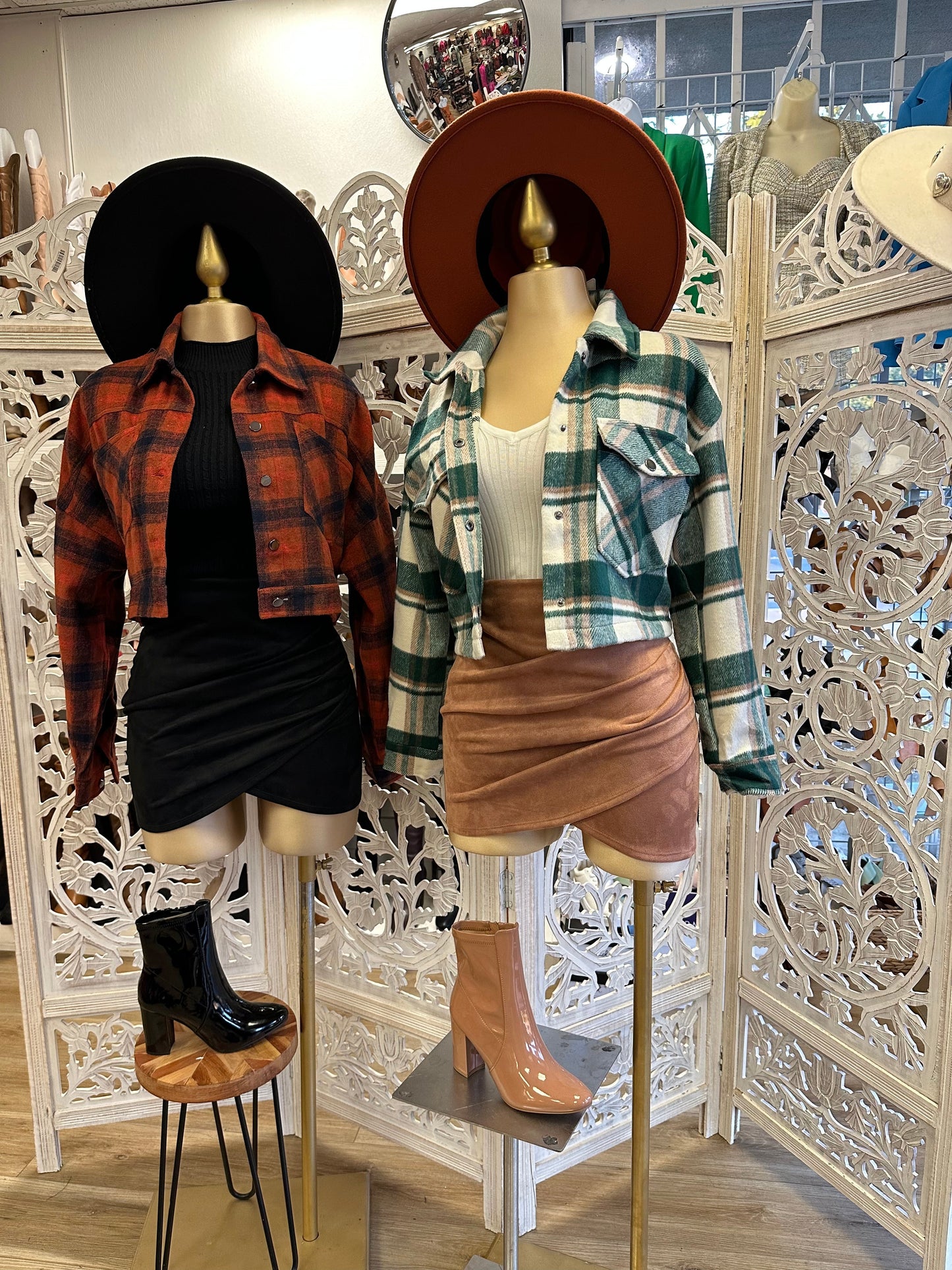 Cognac Cropped Plaid Jacket