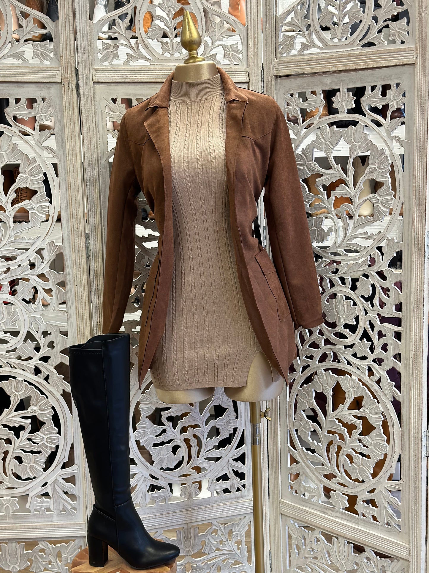 Brown Suede Coat With Bow