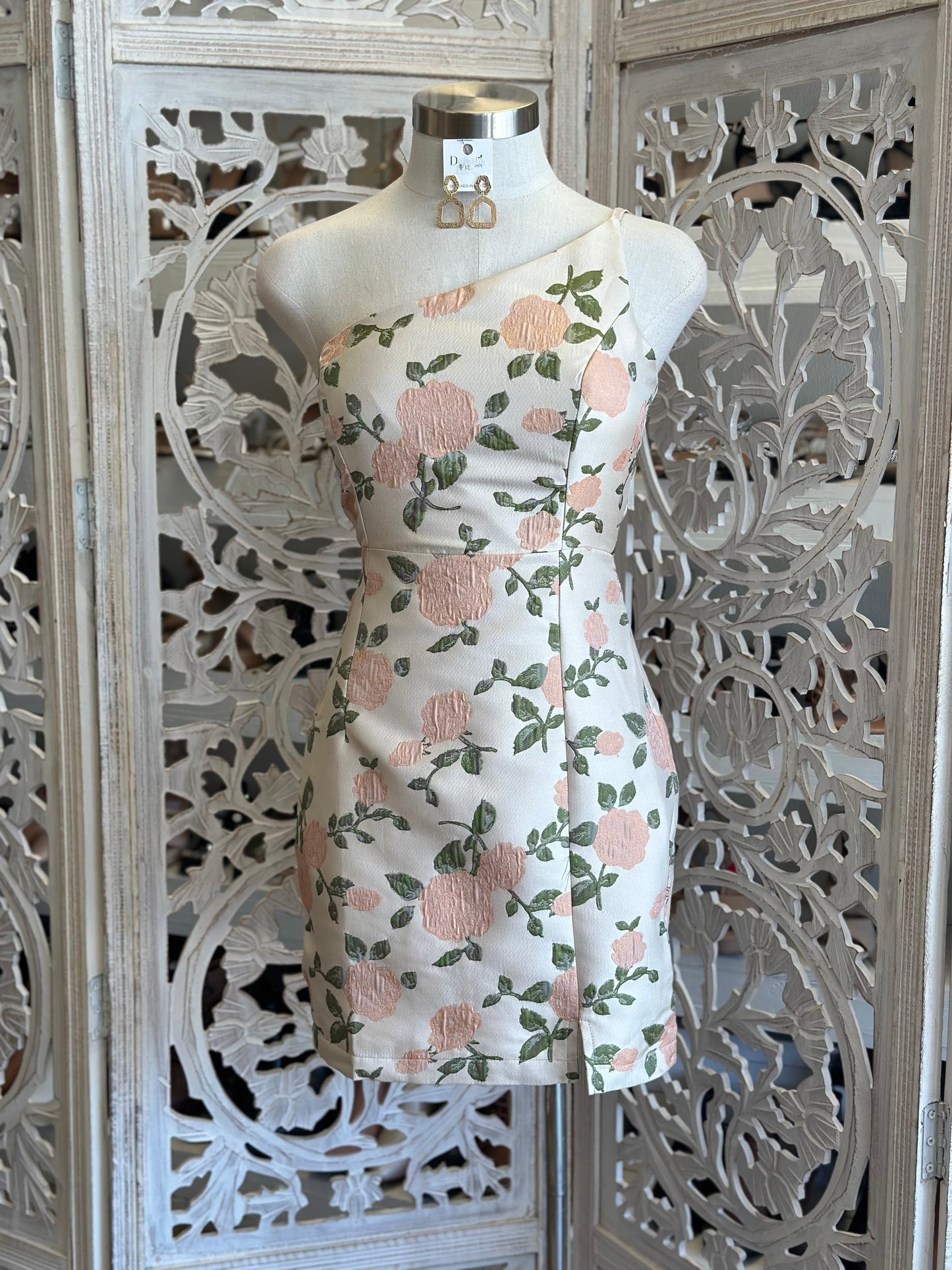 Pastel Floral One Sleeve Dress- Not Stretchy