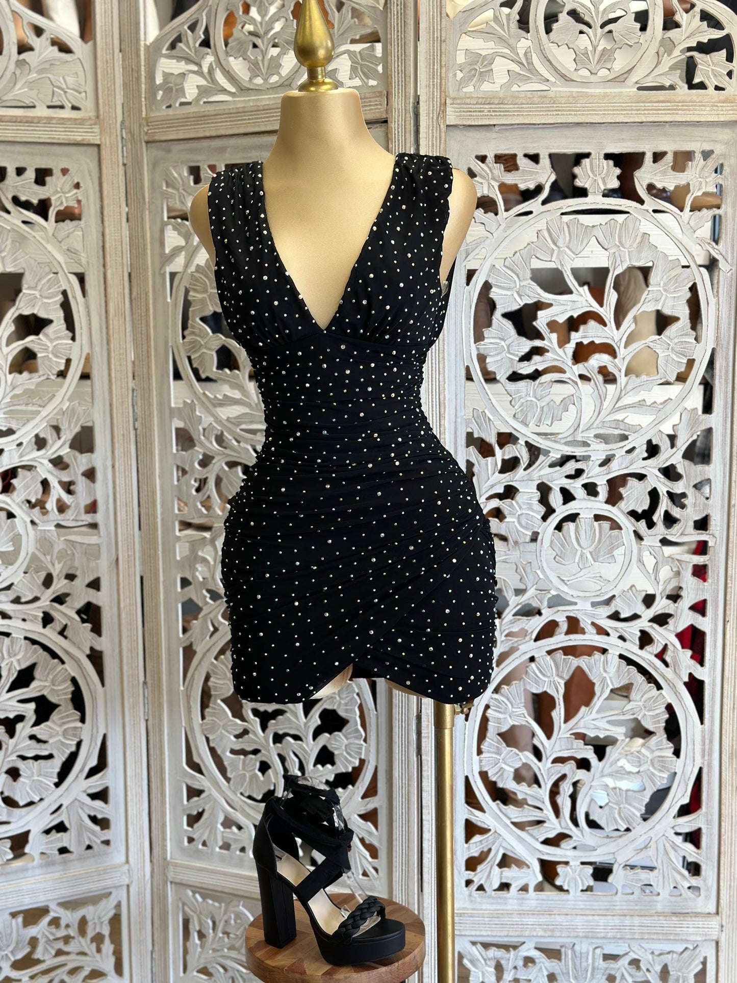 Black Rhinestone Mini Dress