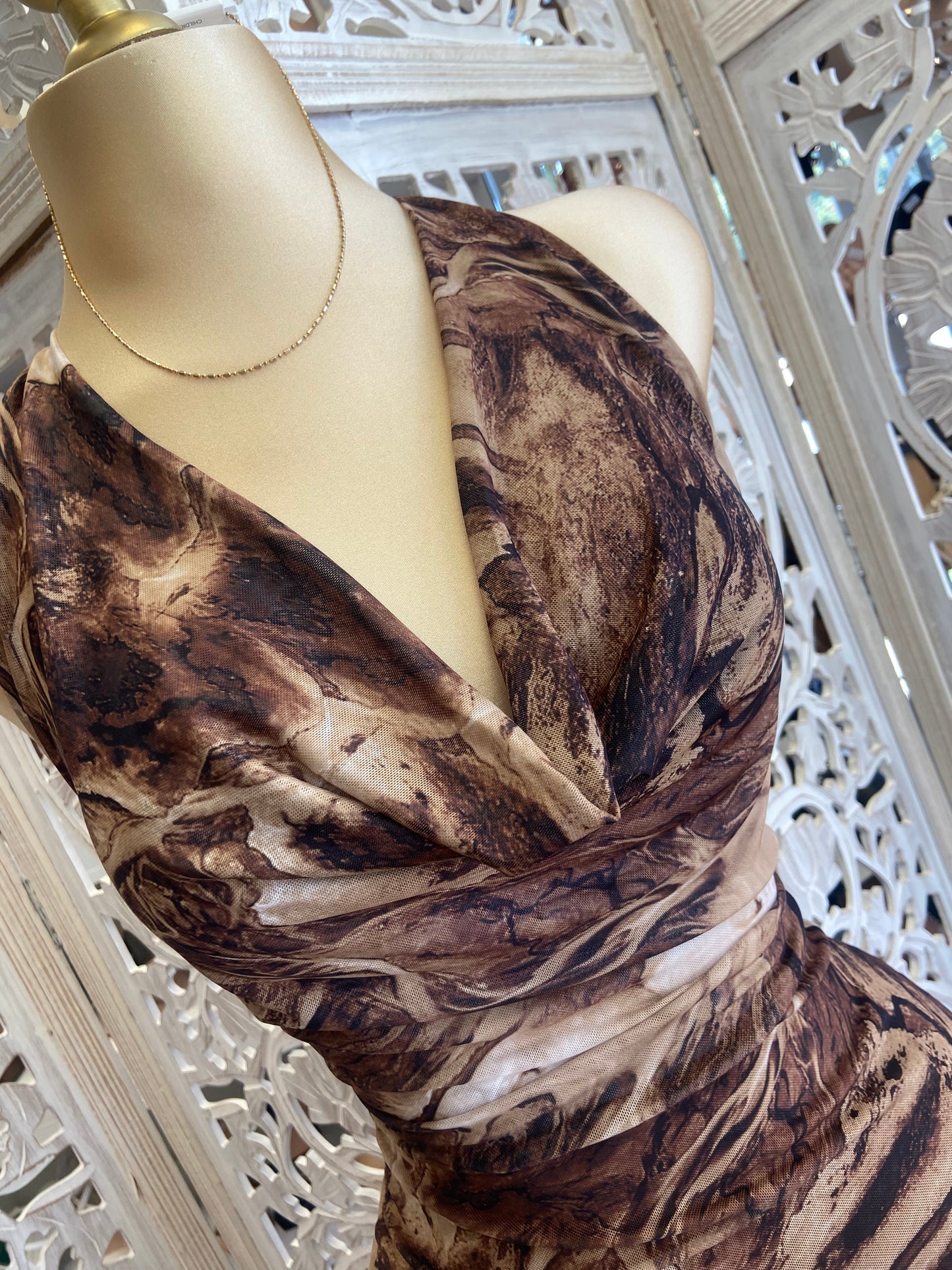 Tie Dye Cowl Neck Brown Dress