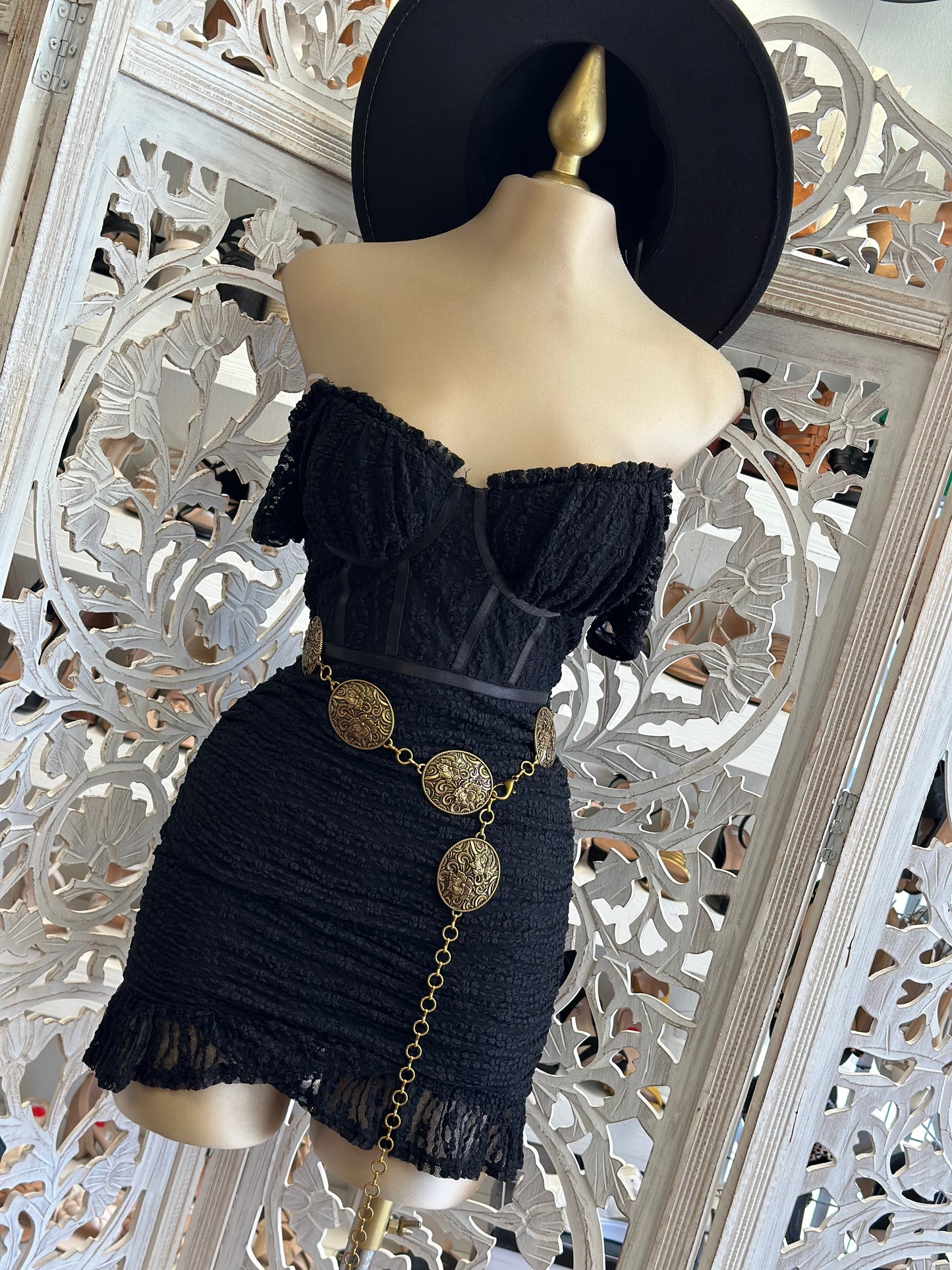 Black Lace Satin Lined Mini Dress