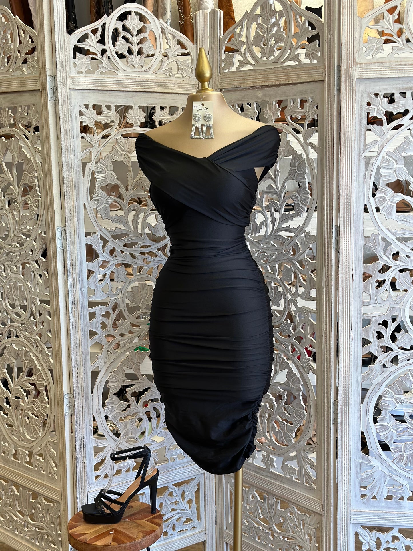 Black Wrapped Scrunched Dress