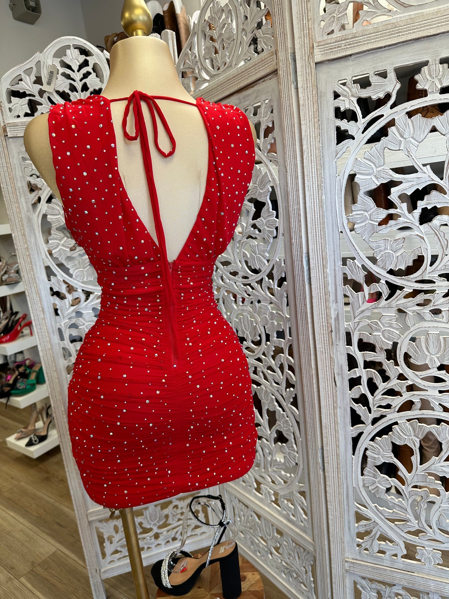 Red Rhinestone Mini Dress