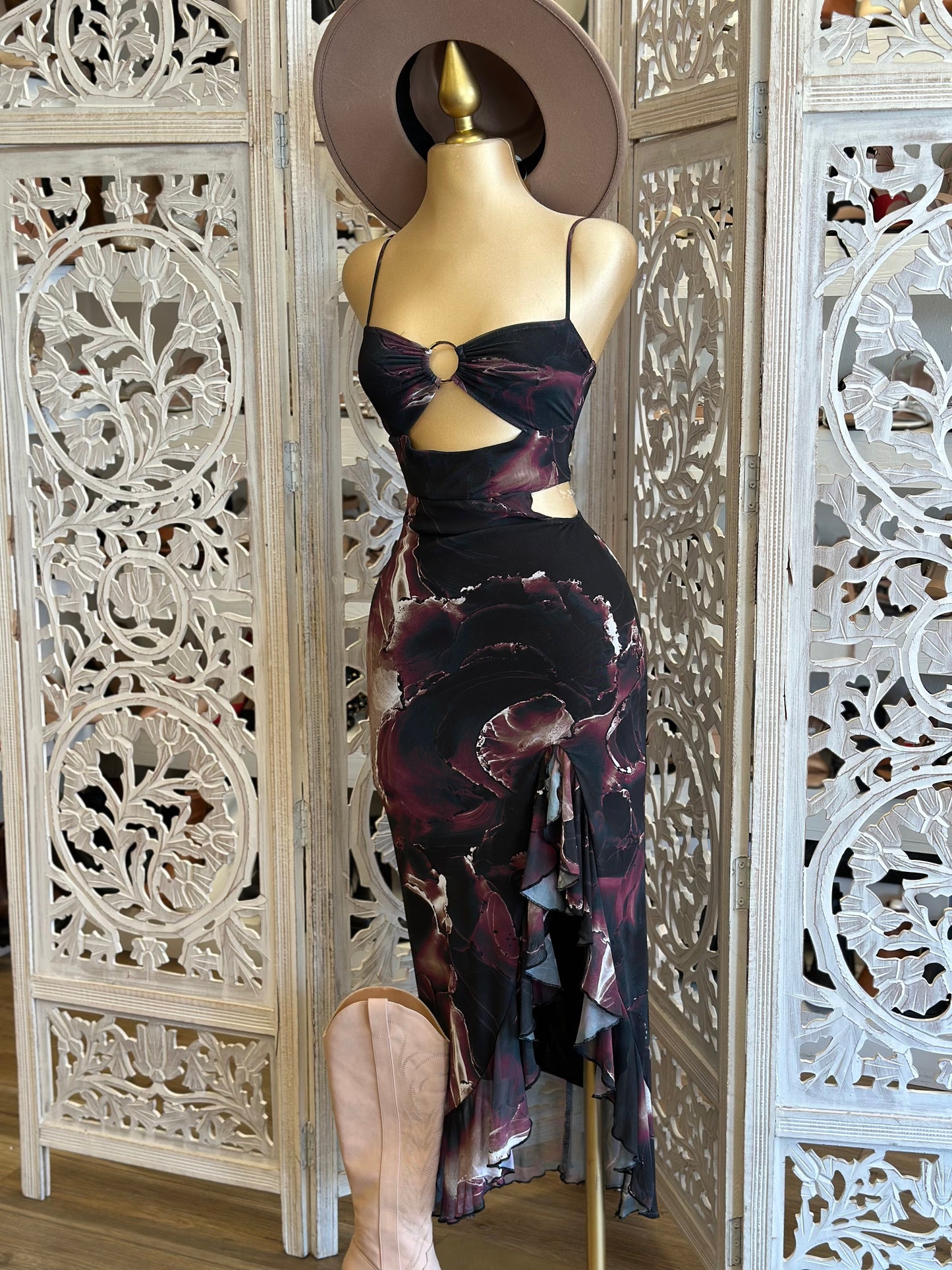 Cutout Black Marble Dress- Stretchy