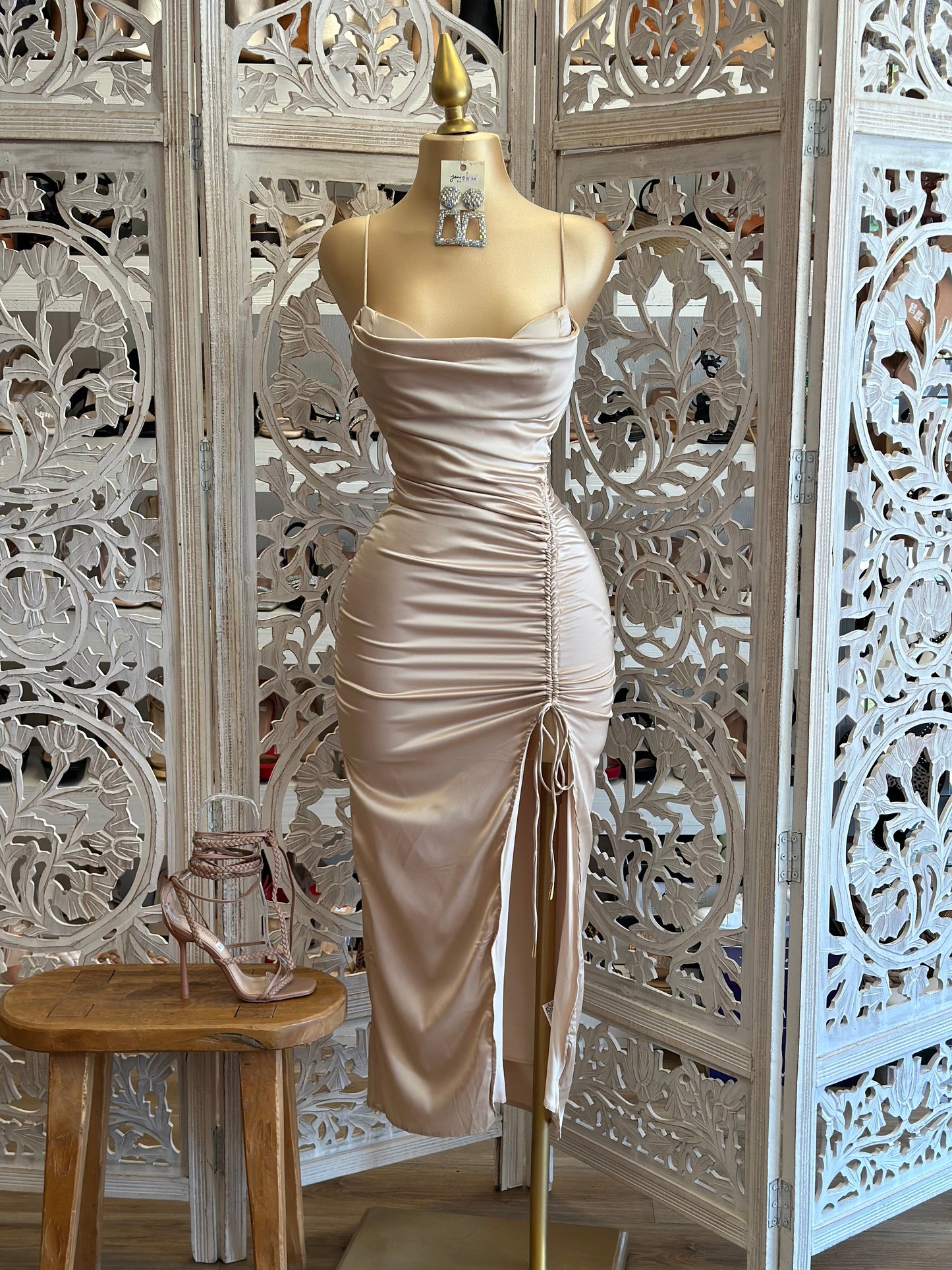 Satin Cowl Champagne Dress