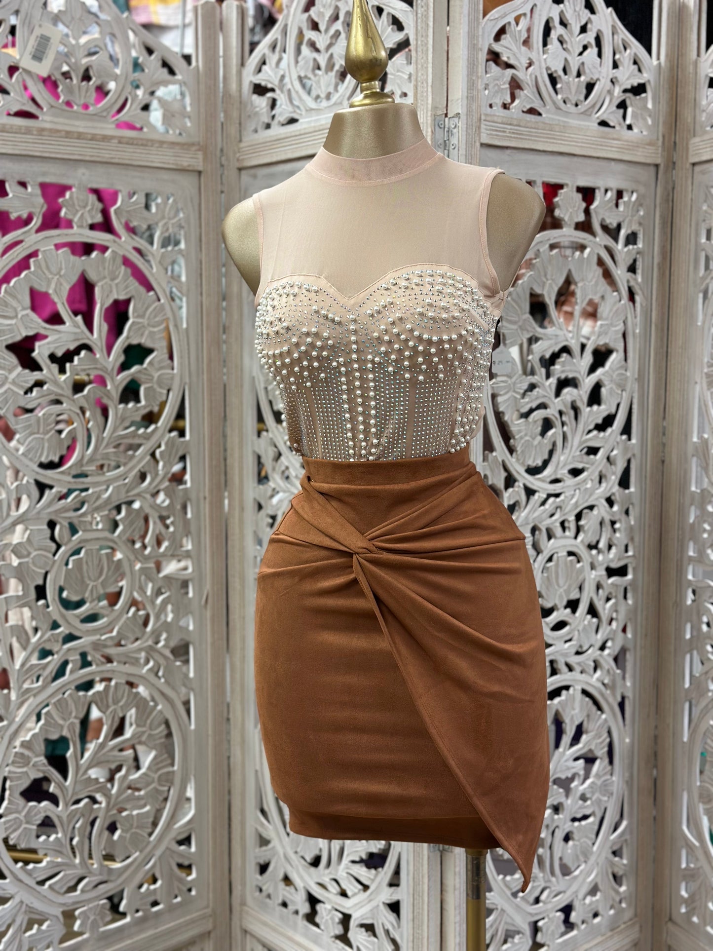 Brown Suede Knotted Skirt