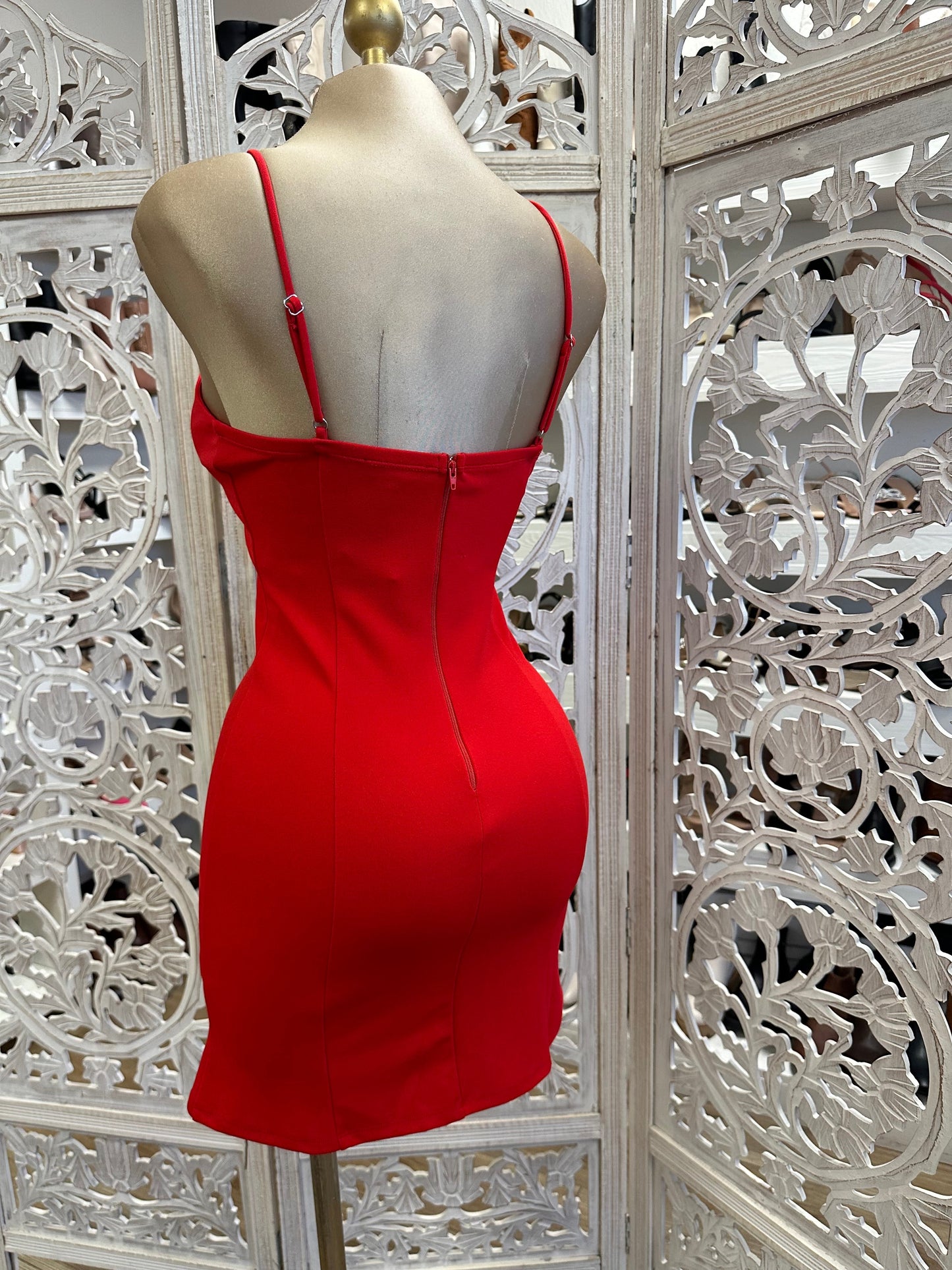 Ribbon Red Mini Dress- Stretchy