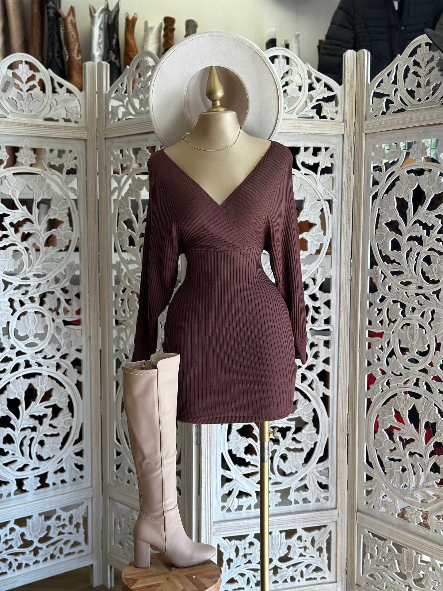 Brown Sweater Wrapped Dress