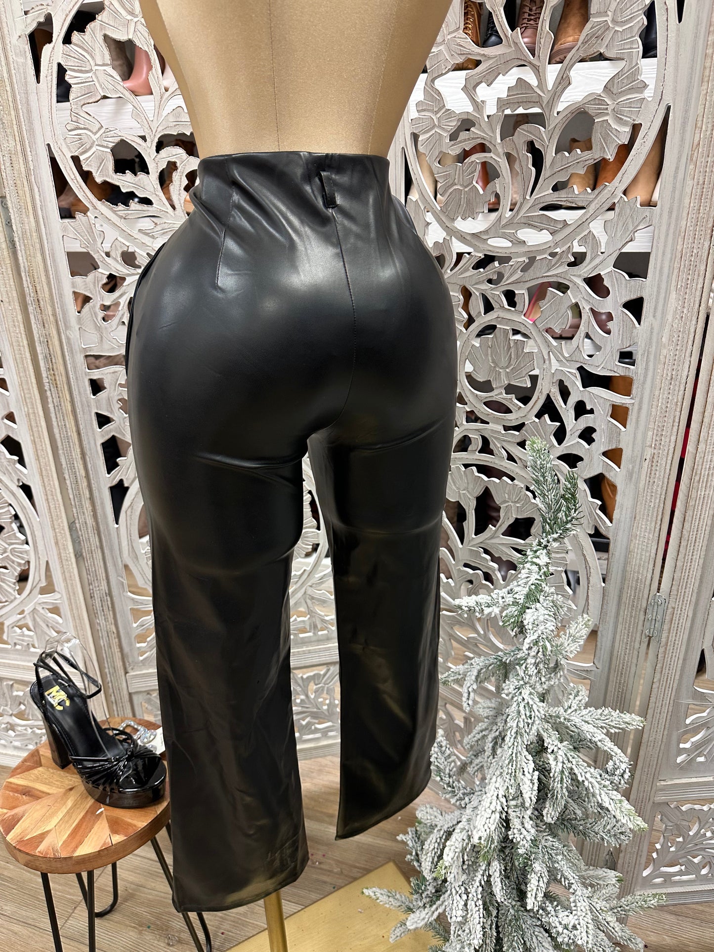 Faux Leather Black Flare Pants