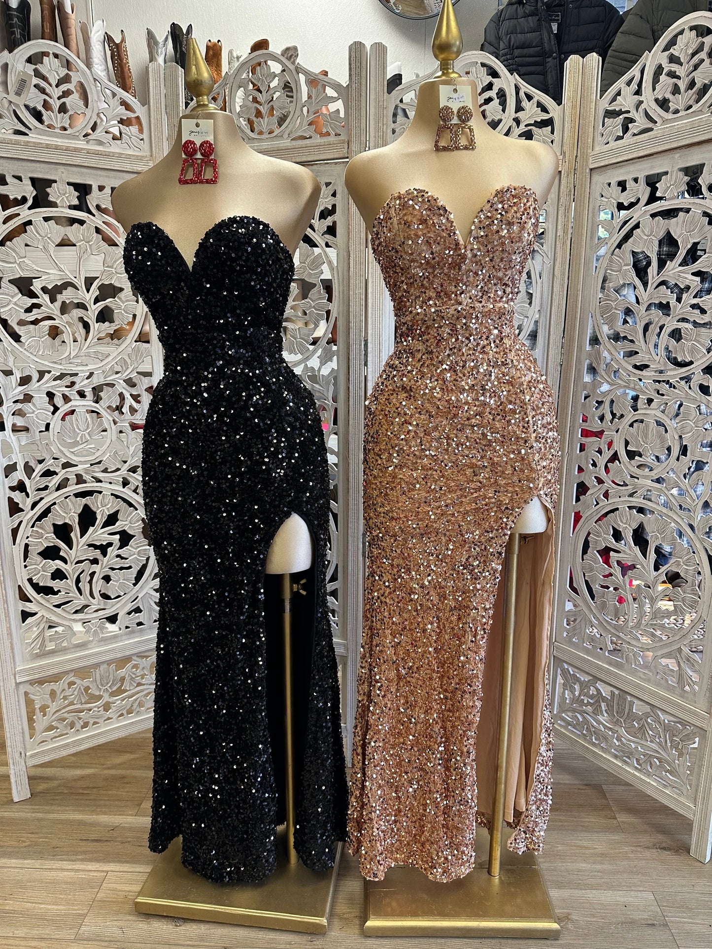 Sequin Strapless Gown