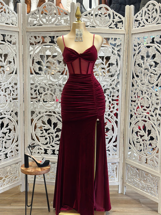 Burgundy Velvet Corset Gown