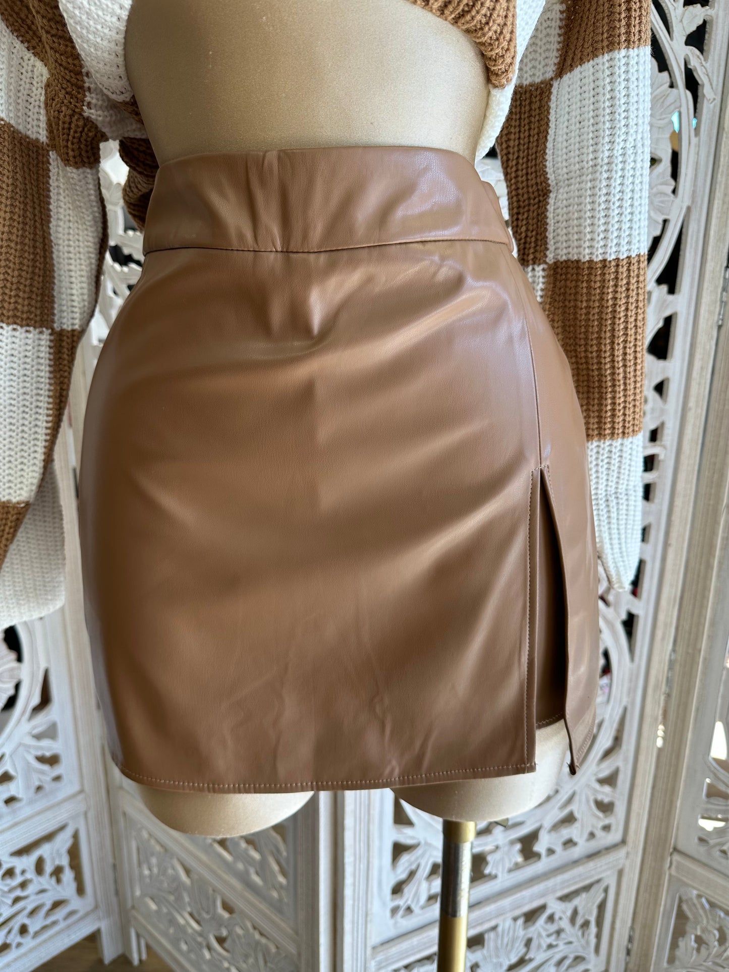 Faux Leather Camel Skort