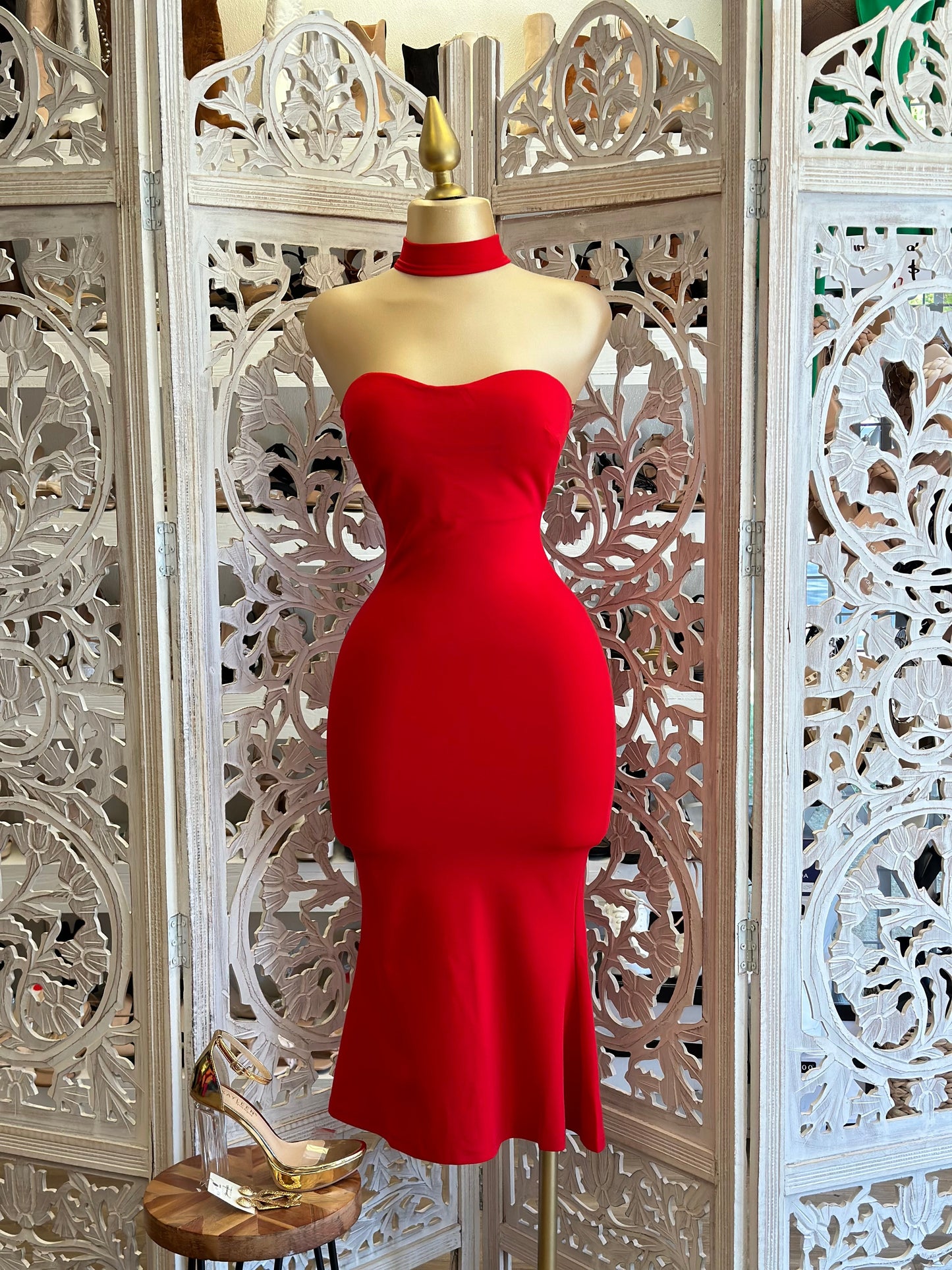 Midi Red Choker Dress