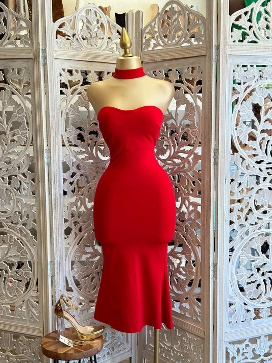 Midi Red Choker Dress