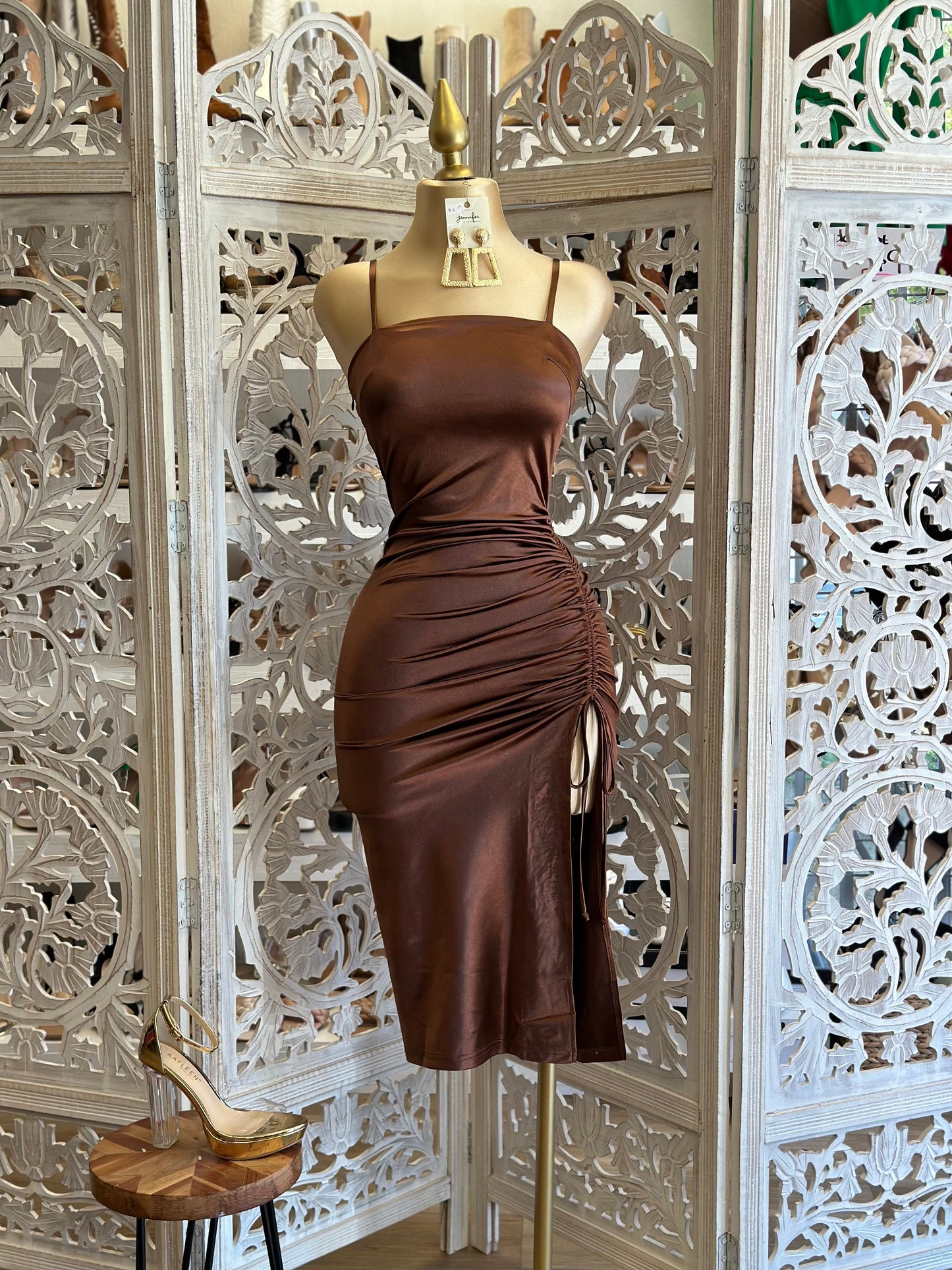 Espresso Ruched Midi Dress