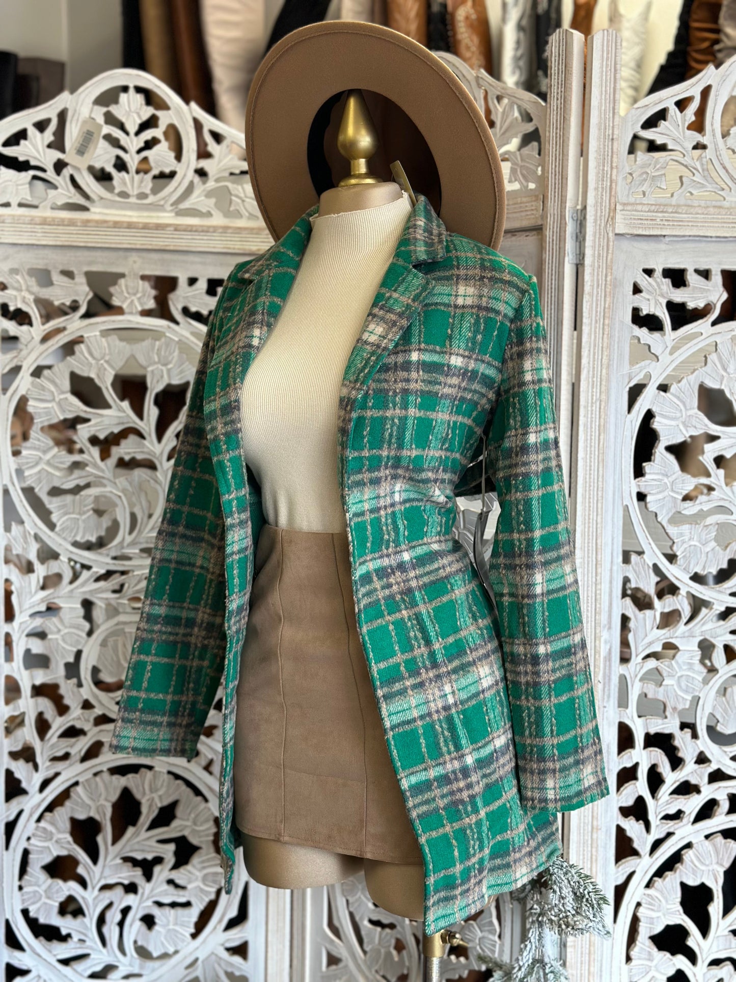 Green Plaid Blazer Coat