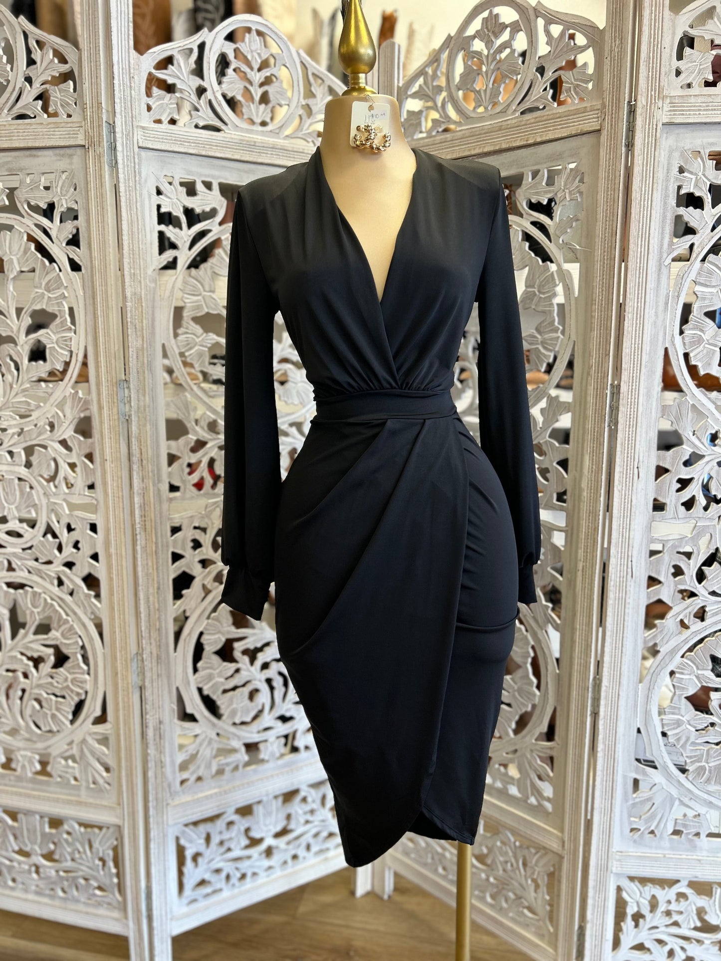 Black  Draped Midi Dress- Very Stretchy