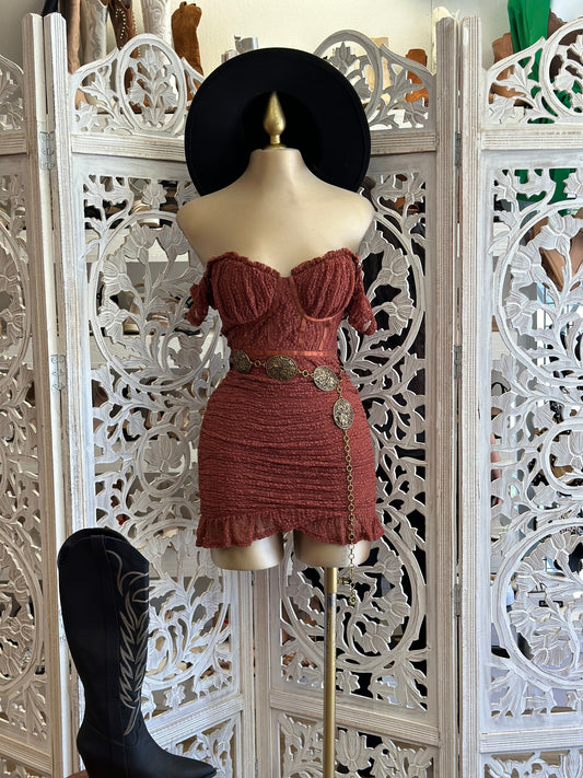 Rust Lace Satin Lined Mini Dress