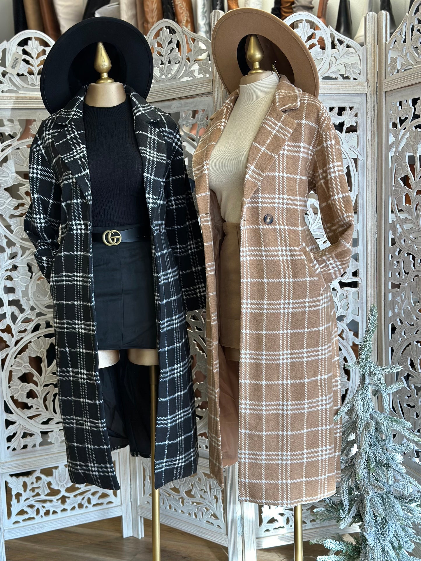 Plaid Long Button Coat