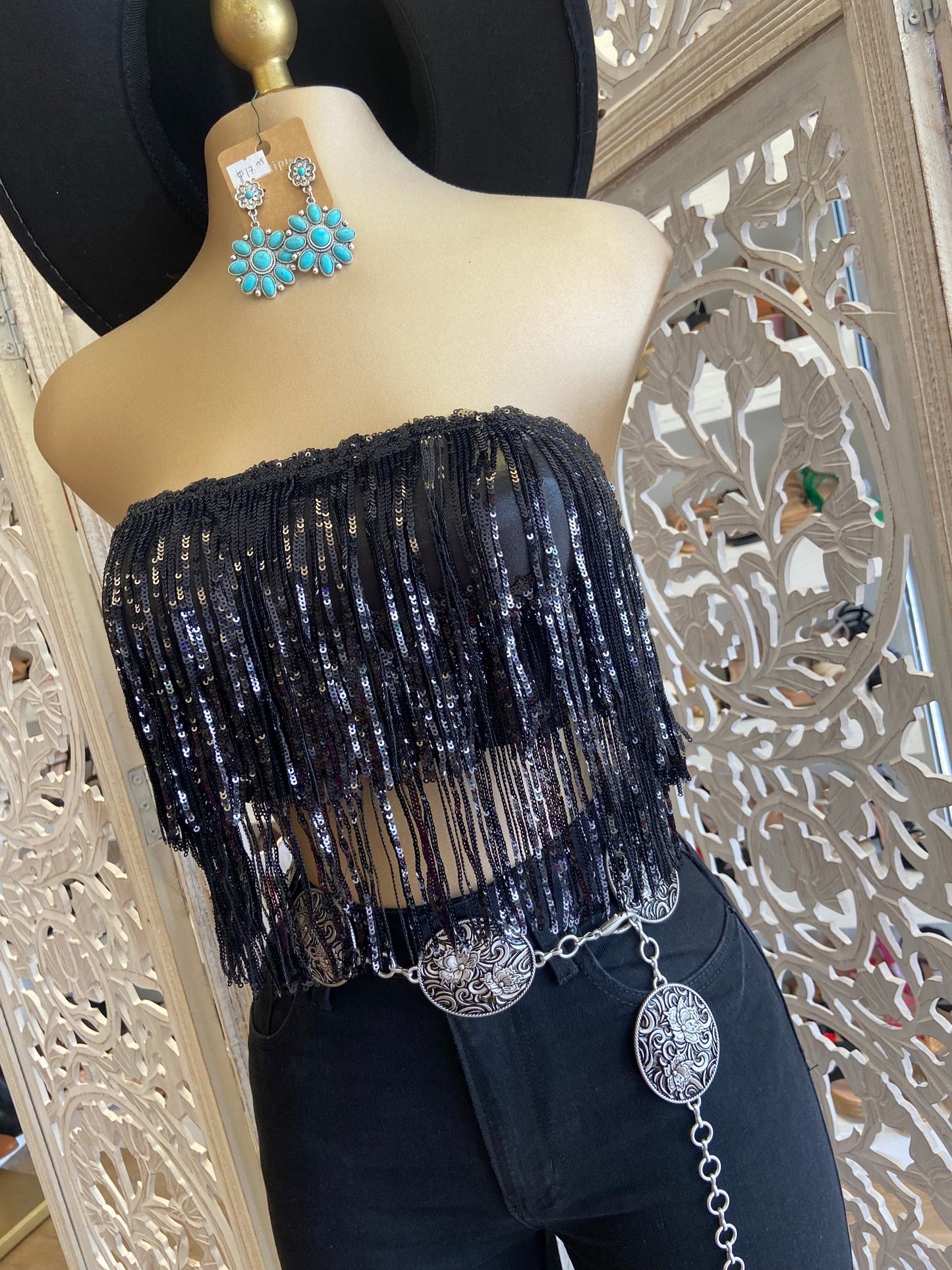 Fringe Black Sparkle Top