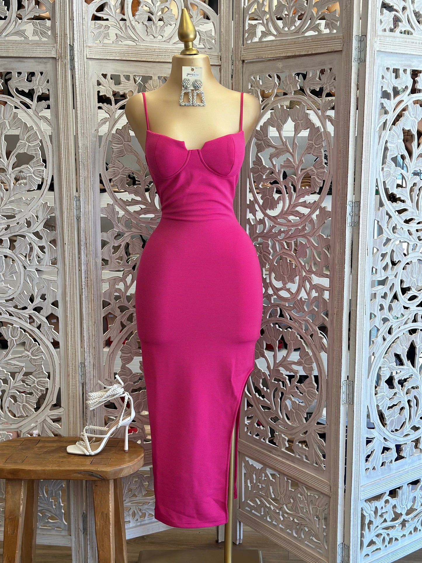 Hot Pink Ribbed Dress