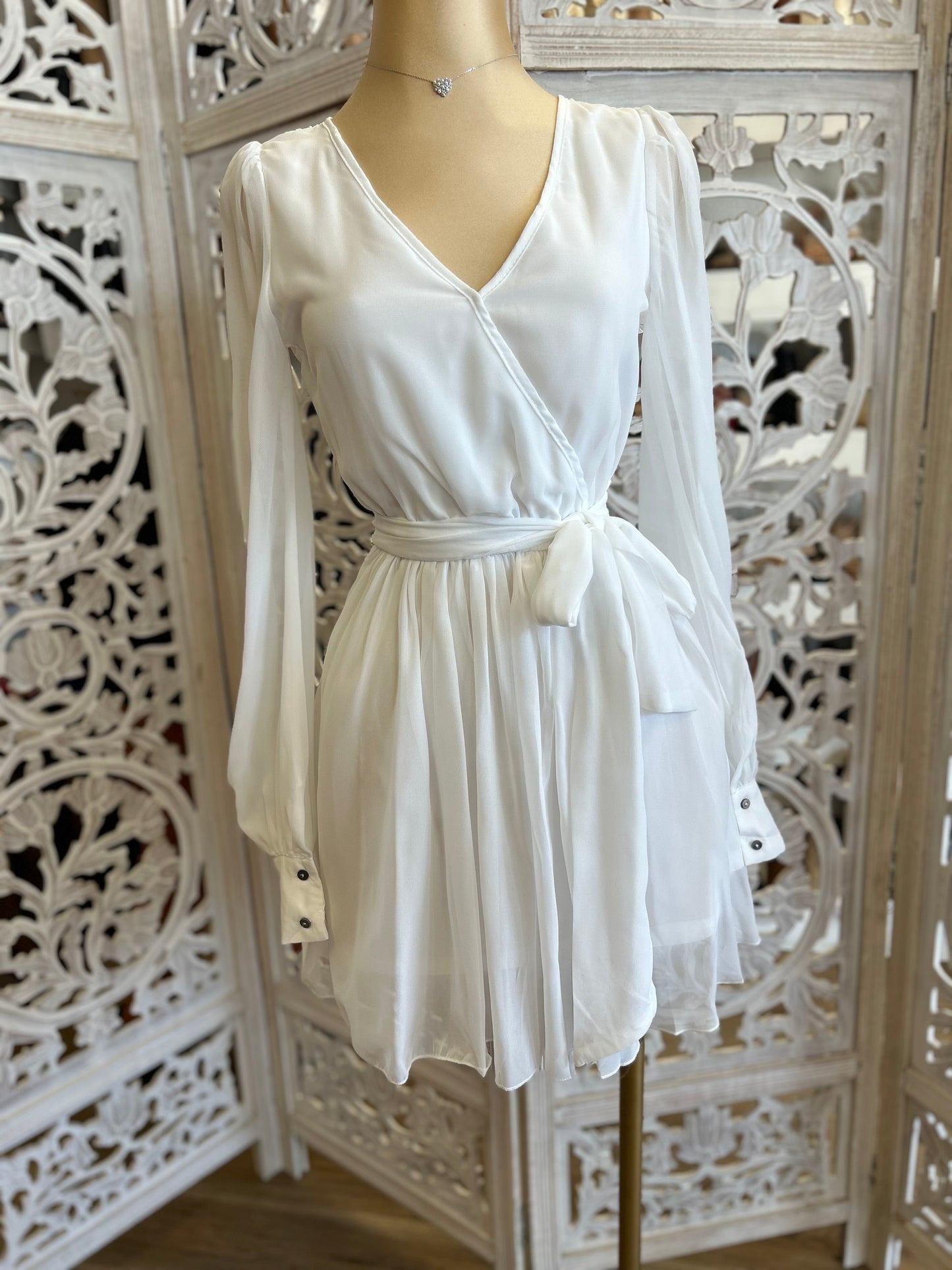 Wrapped White Ribbon Dress- Stretchy