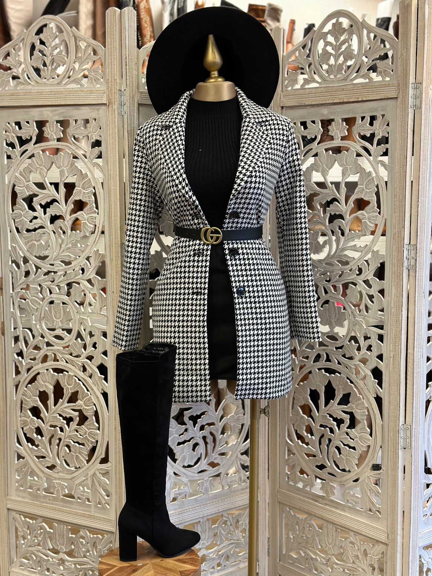 Houndstooth Print Coat