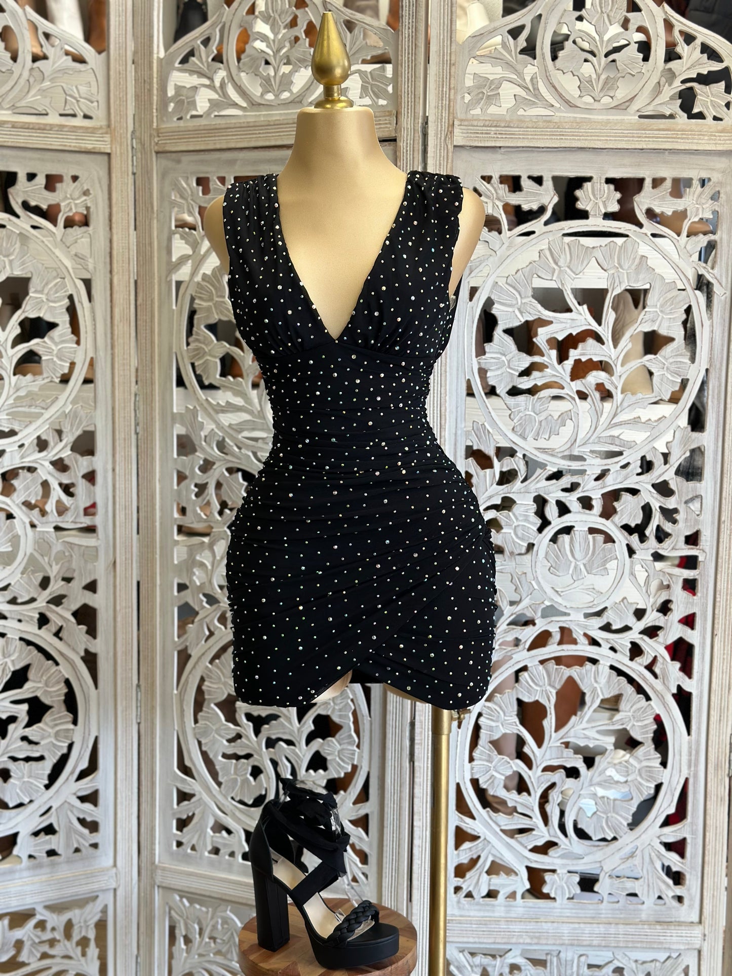 Black Rhinestone Mini Dress