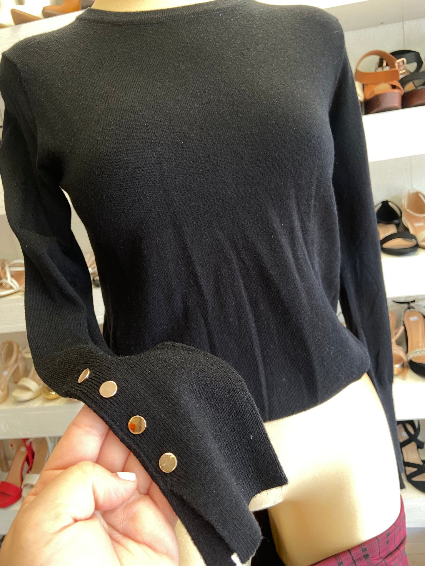 Black Button Cuff Sweater