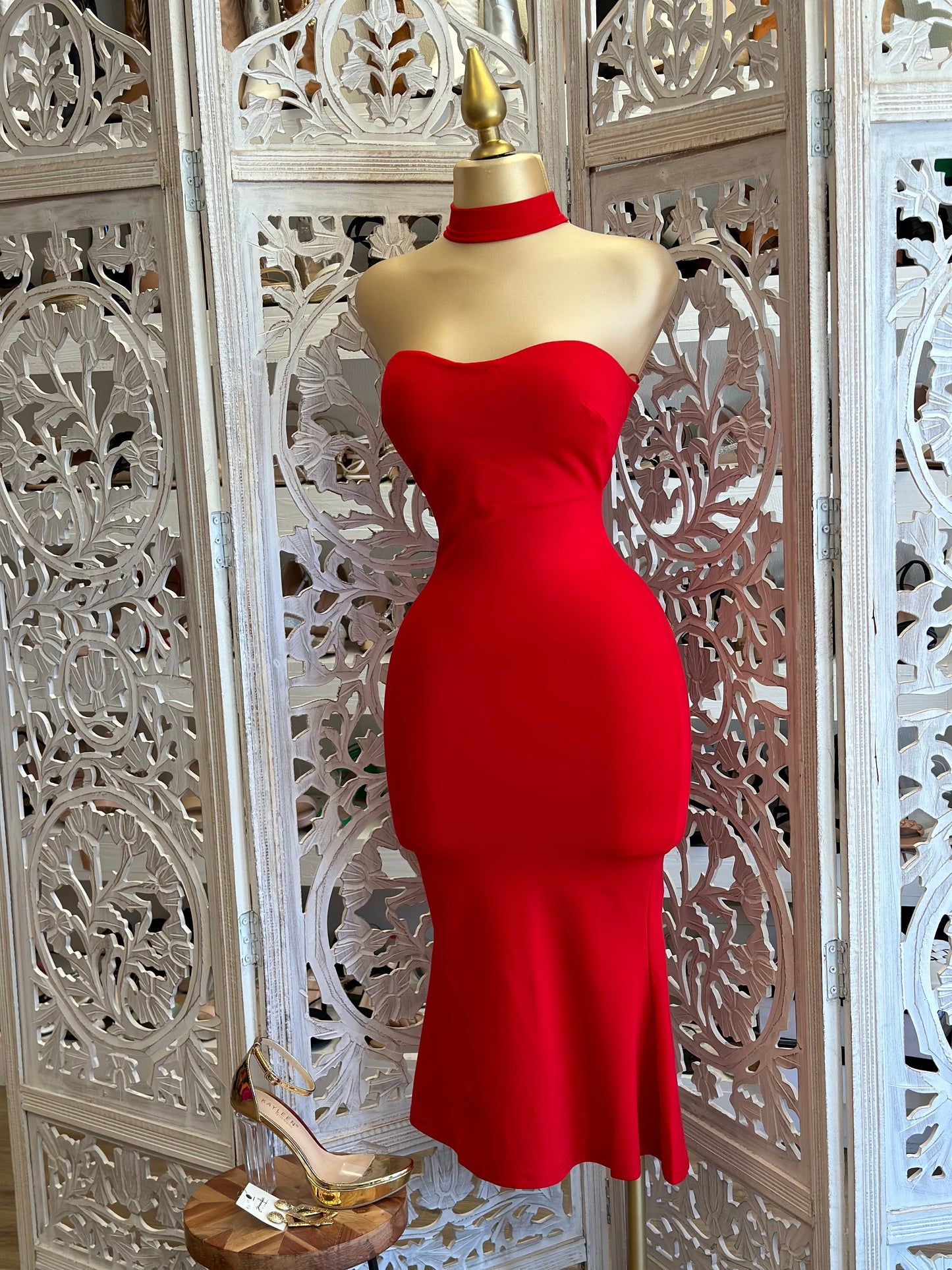 Midi Red Choker Dress