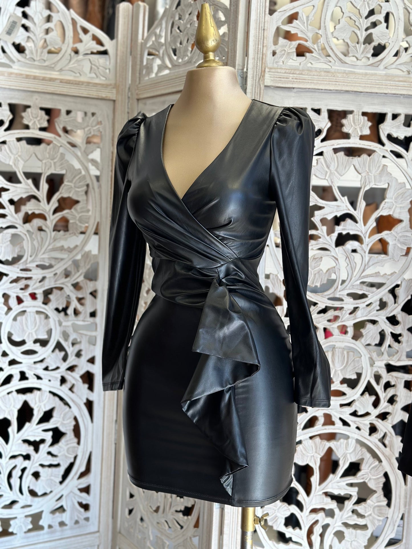 Faux Leather Wrapped Dress