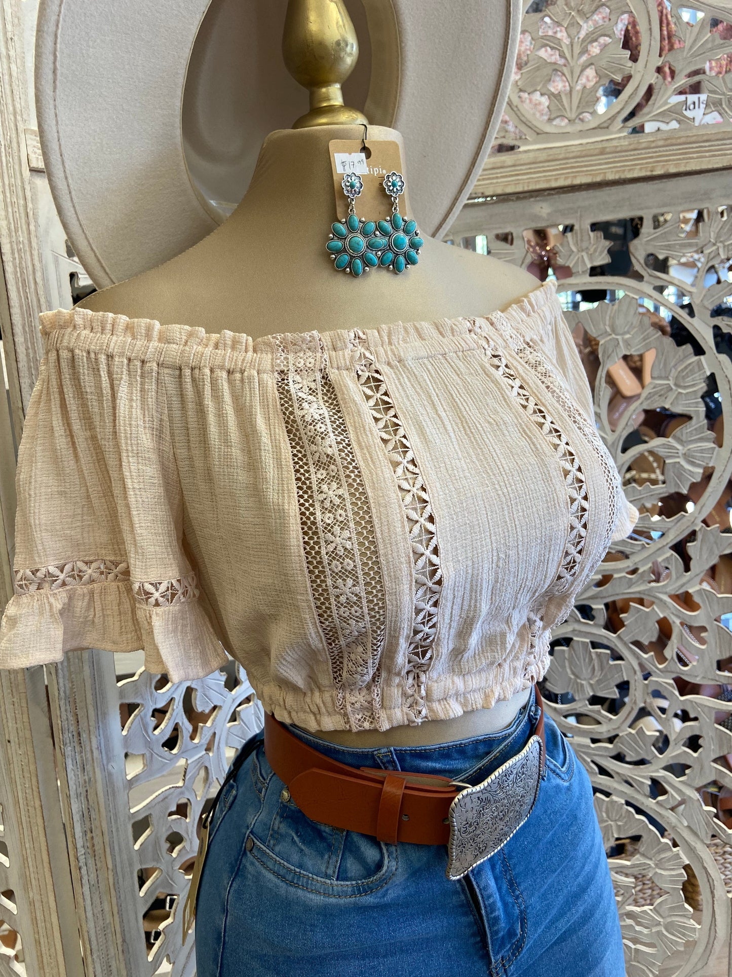 Cream Lace Detail Top