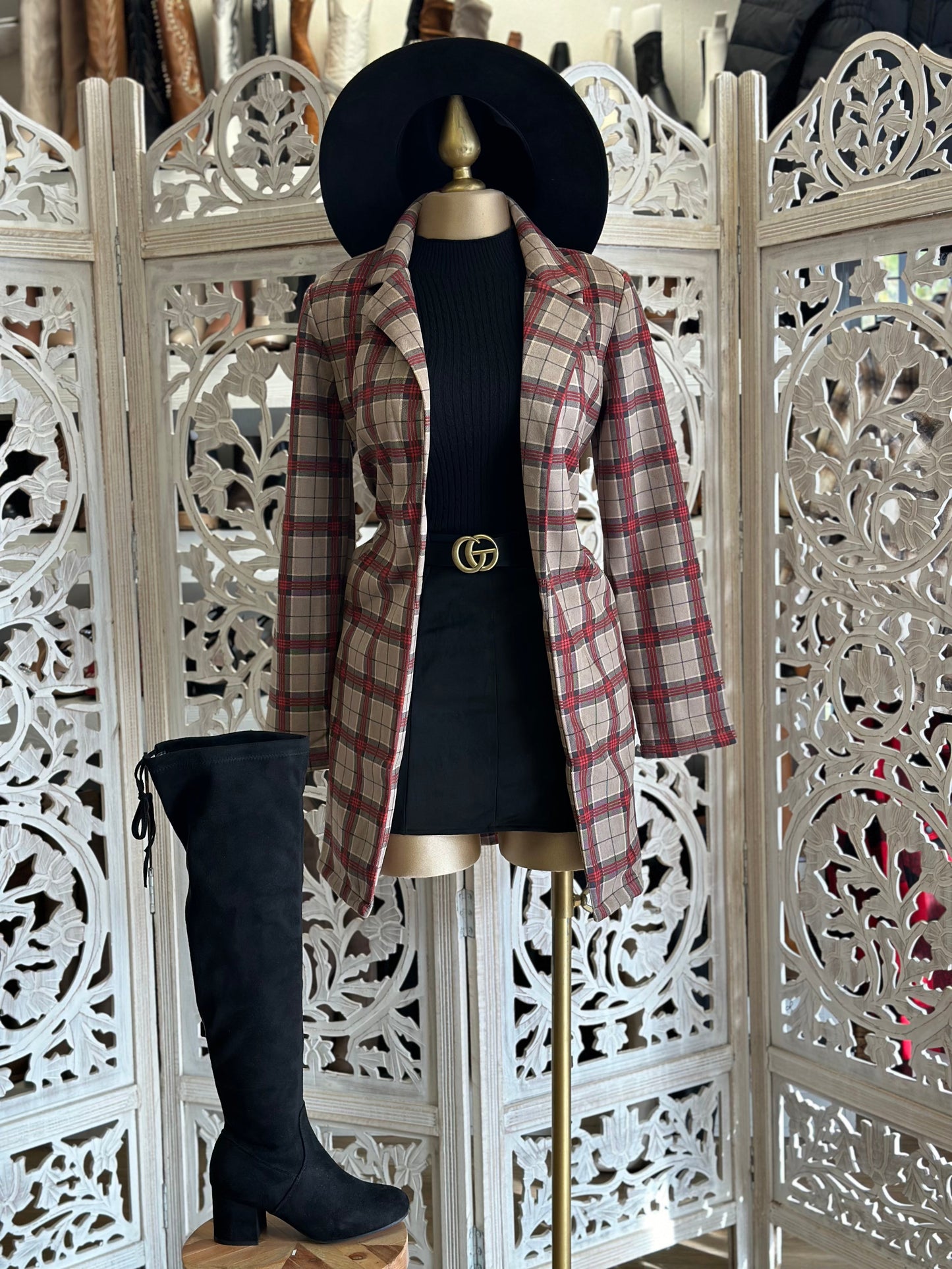 Long  Plaid Blazer Coat