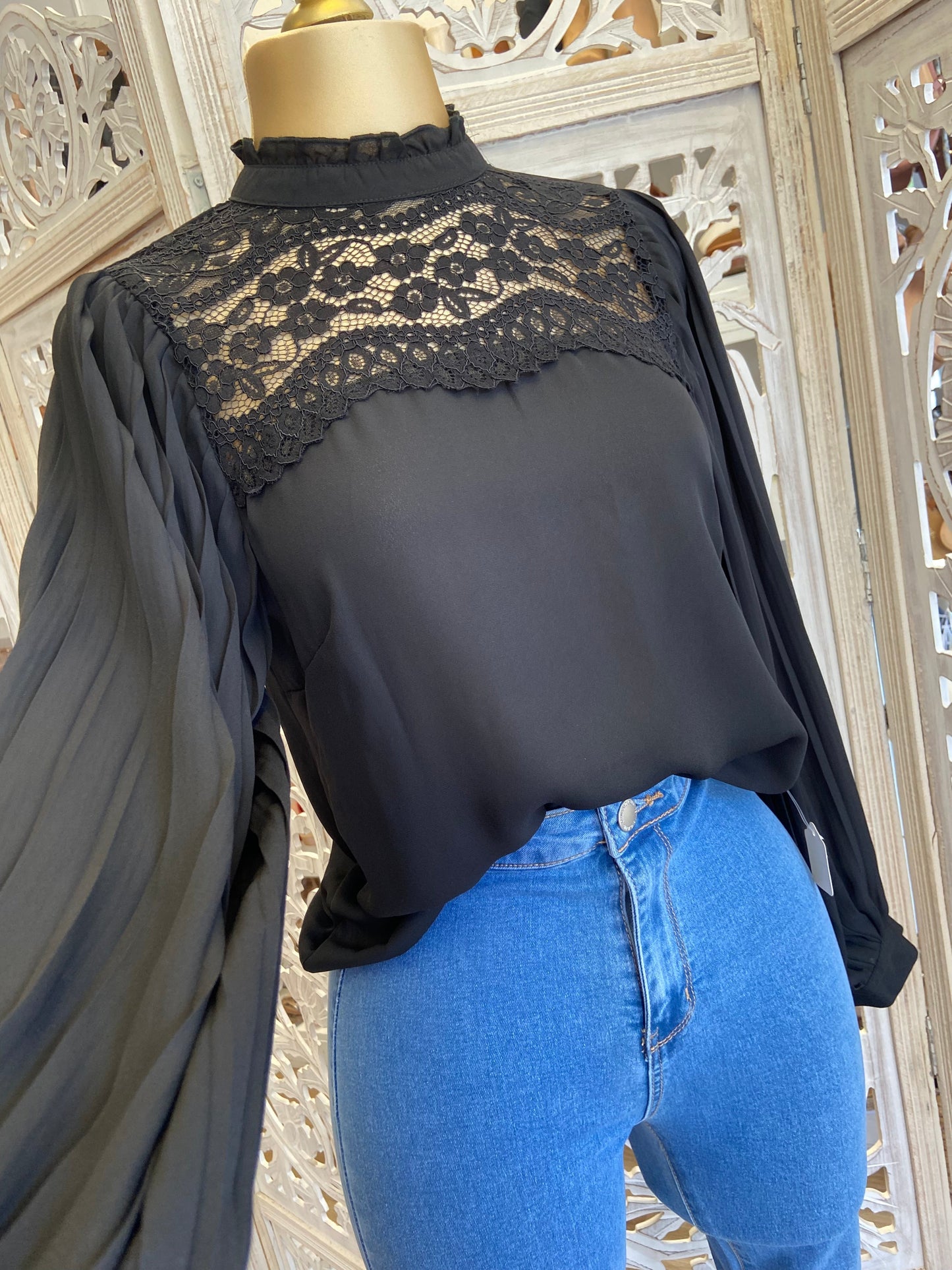 Black High Neck Lace Blouse