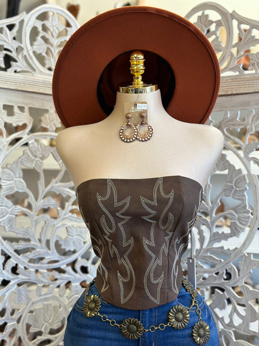 Western Embroidered Corset Top- Not Stretchy