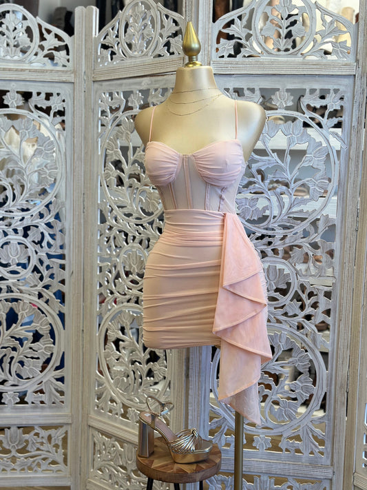 Light Pink Corset Tailed Mini Dress- Stretchy