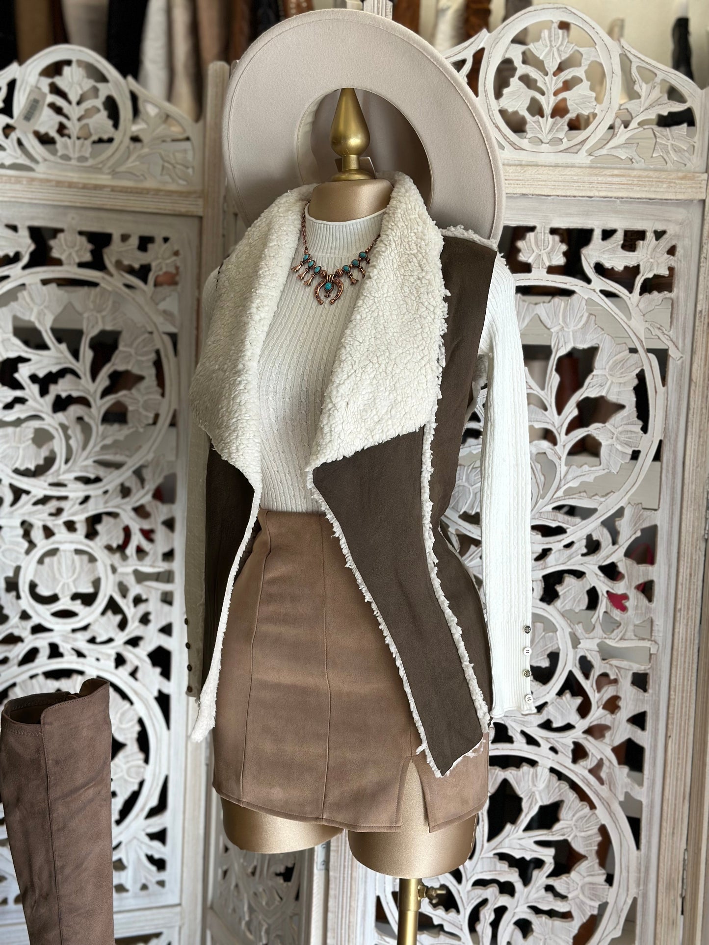 Olive Sherpa Lined Blazer Vest