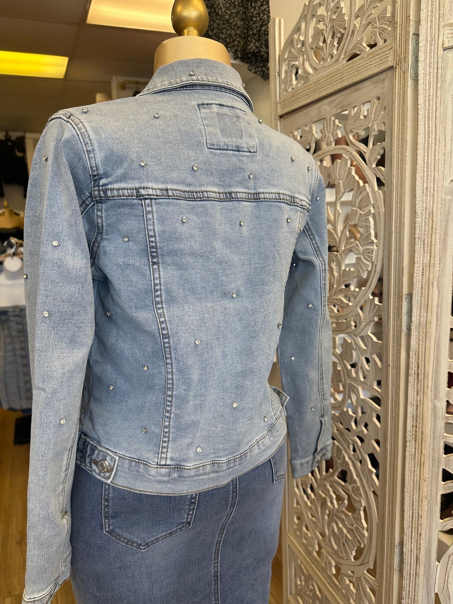 Rhinestone Detail Denim Jacket- Stretchy