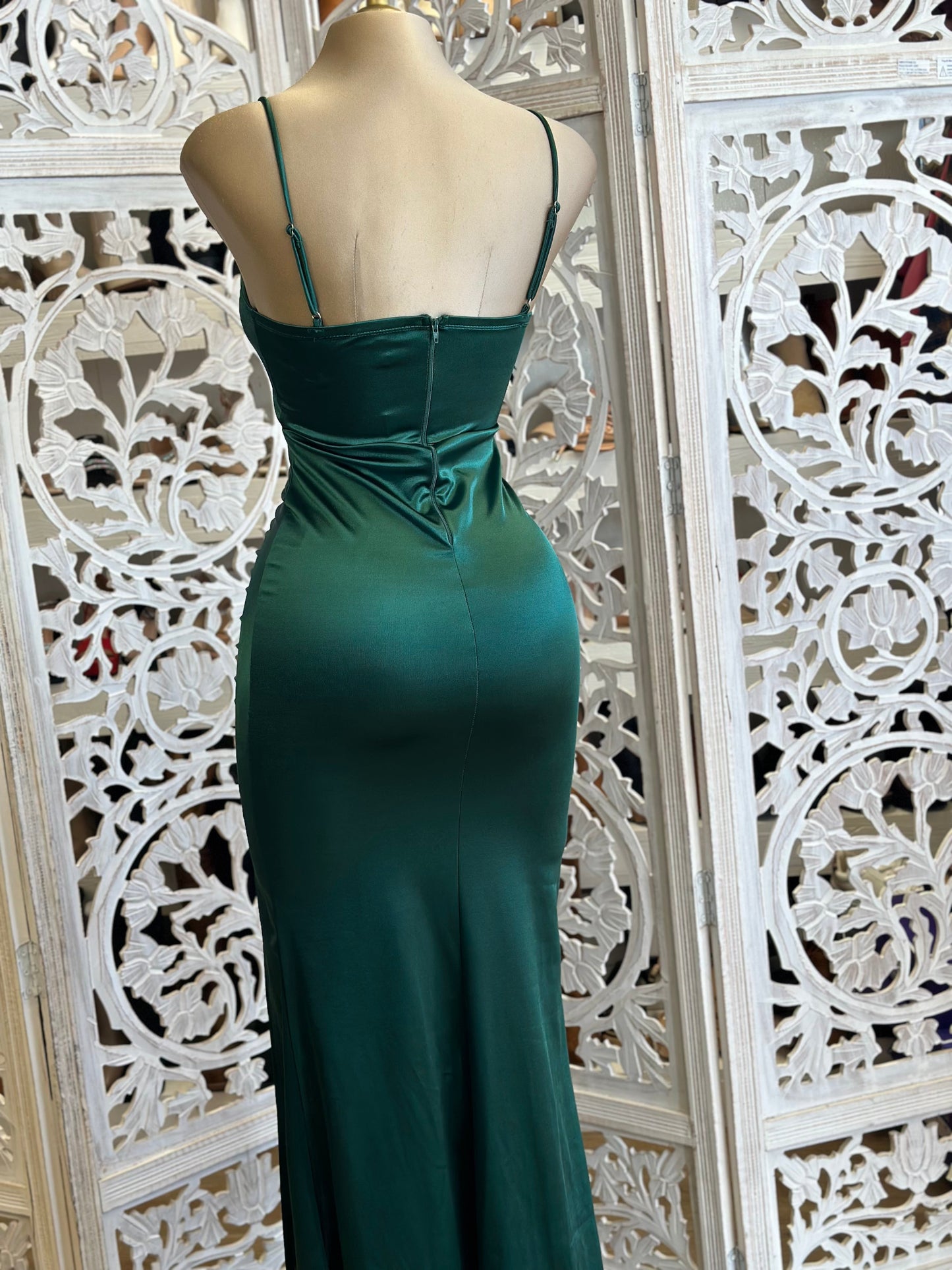 Dark Green Formal Flower Detail Dress- Stretchy