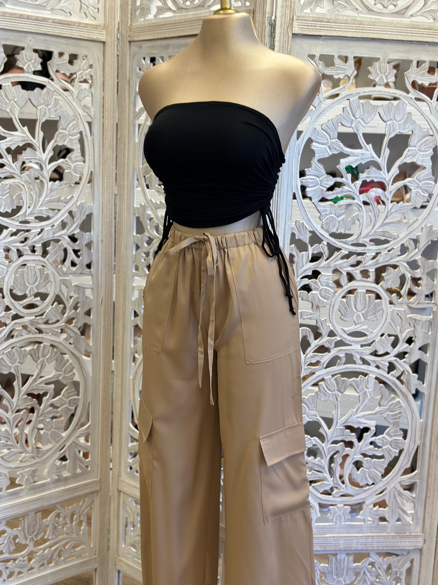 Brown Cargo Wide Pants