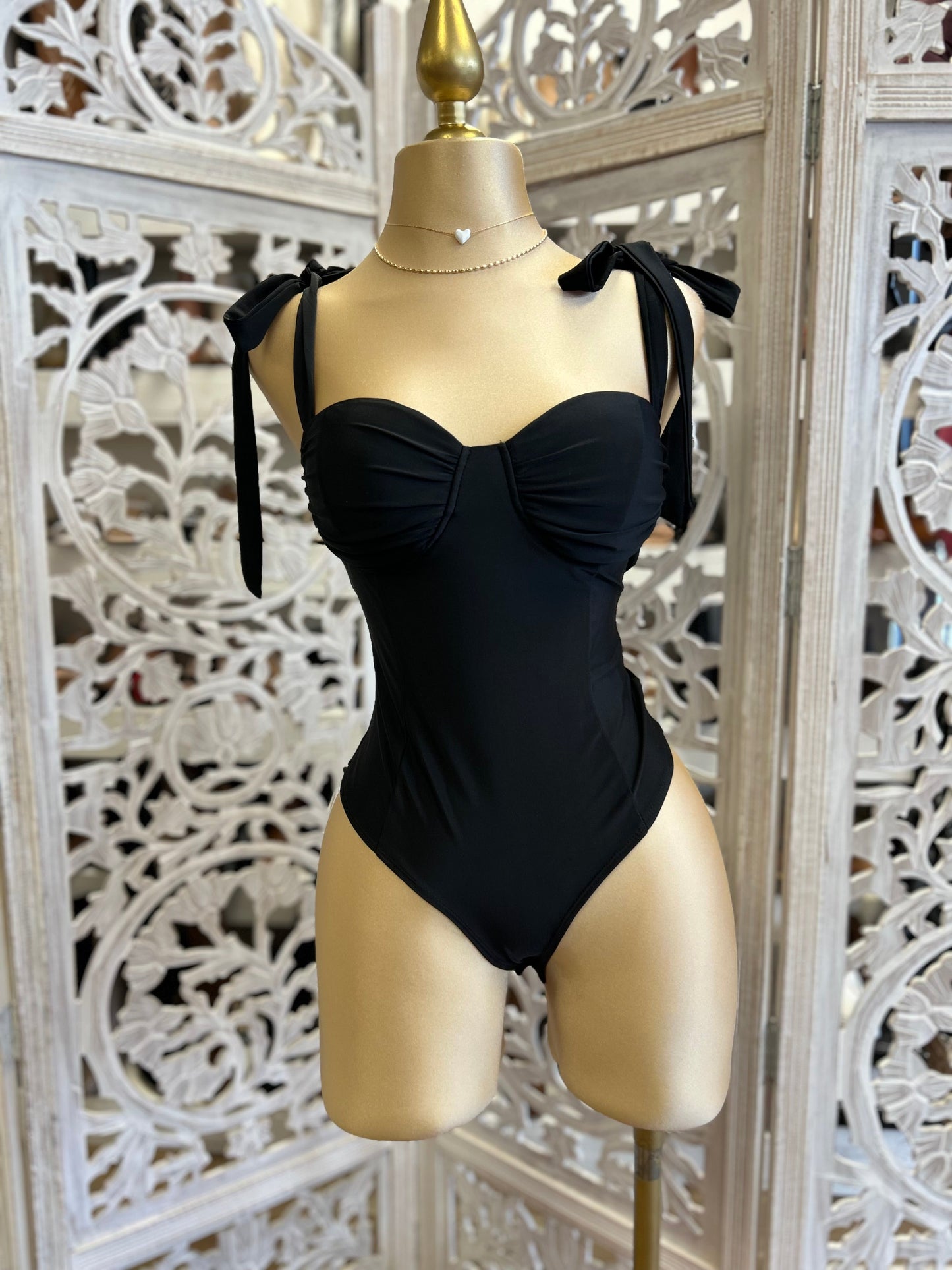 Black Ribbon Strap Bodysuit- Stretchy