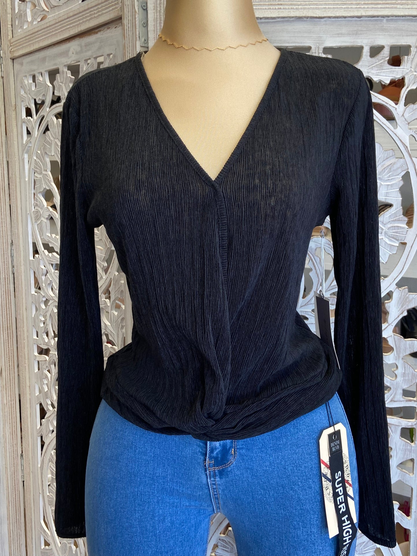 Pleated Black Blouse