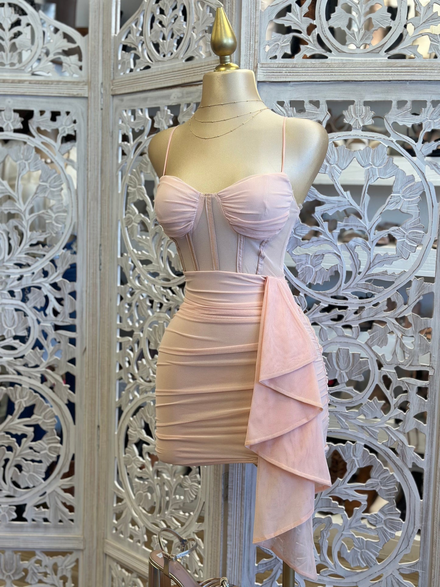 Light Pink Corset Tailed Mini Dress- Stretchy