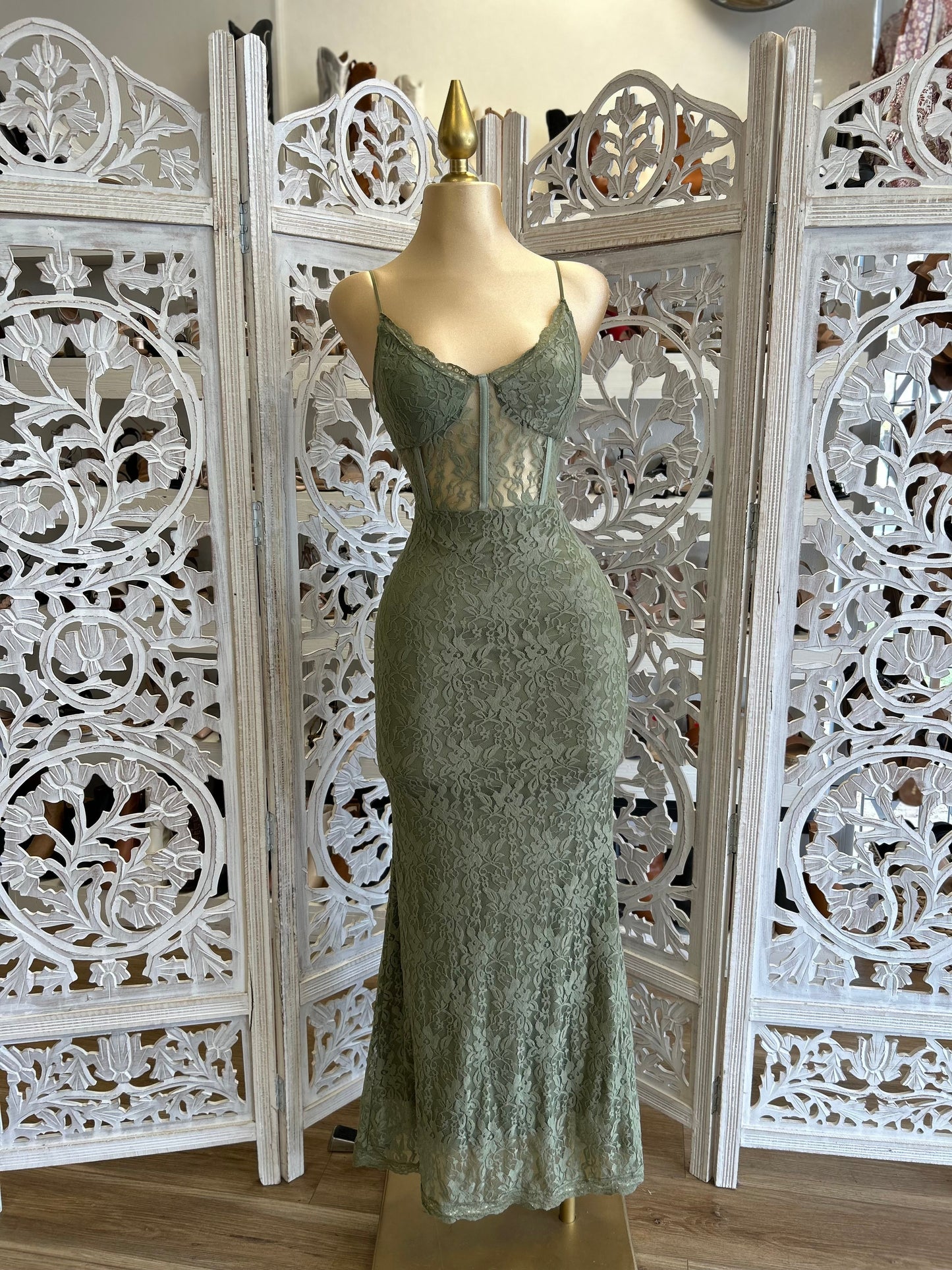 Lace Olive Formal Dress- Stretchy