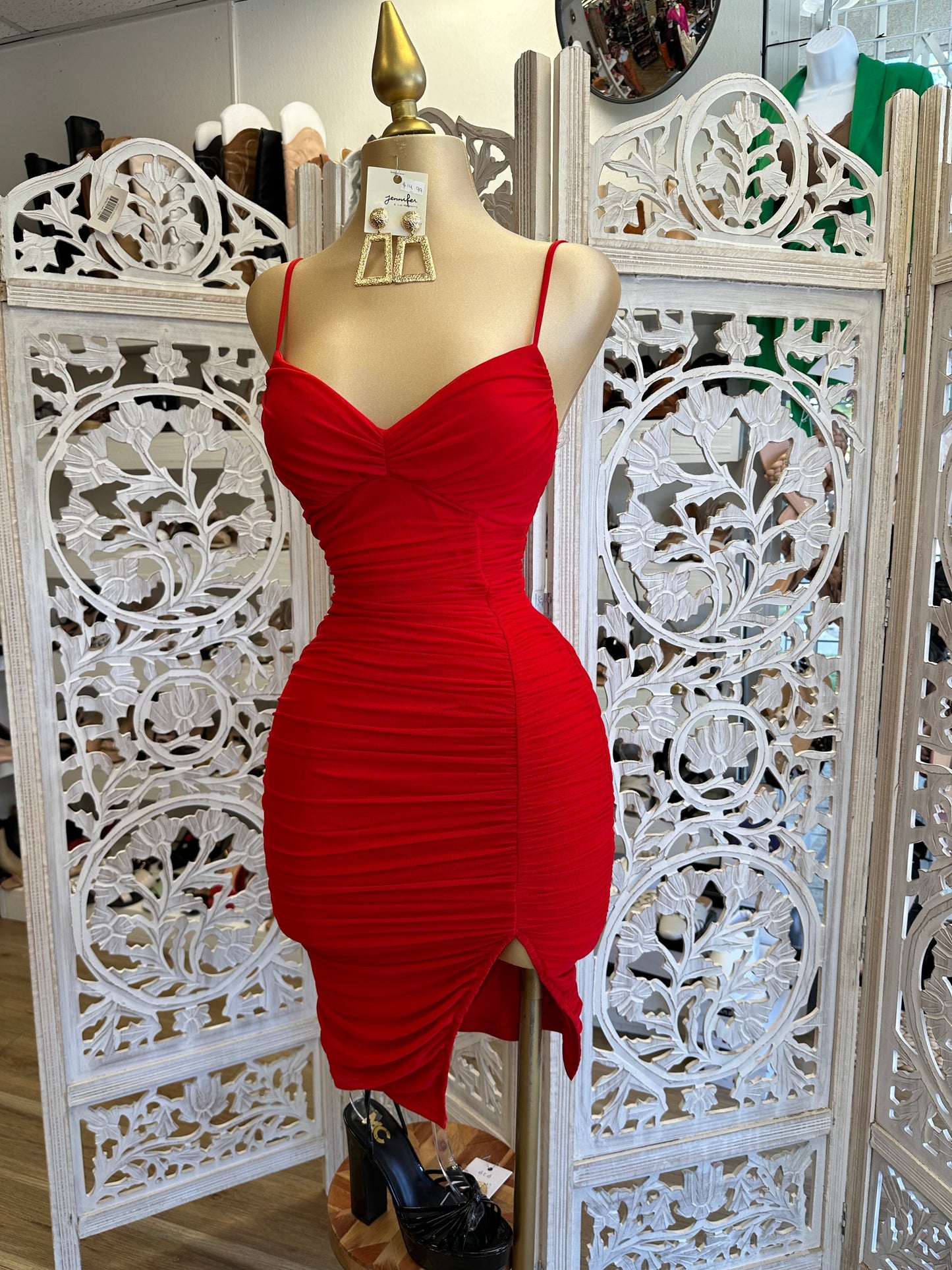 Ruched Red Mini Dress