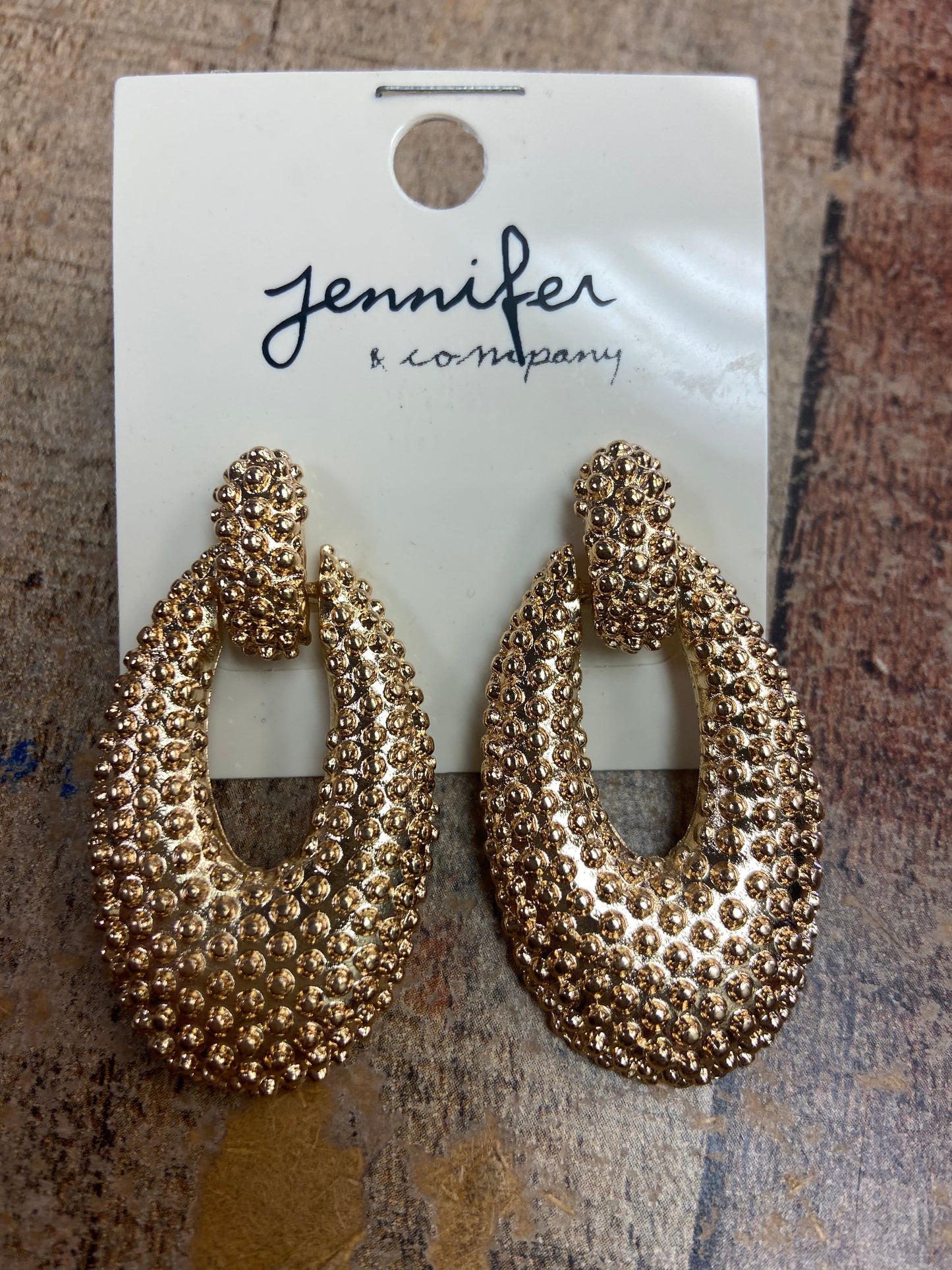 Gold Beaded Oval Earrings